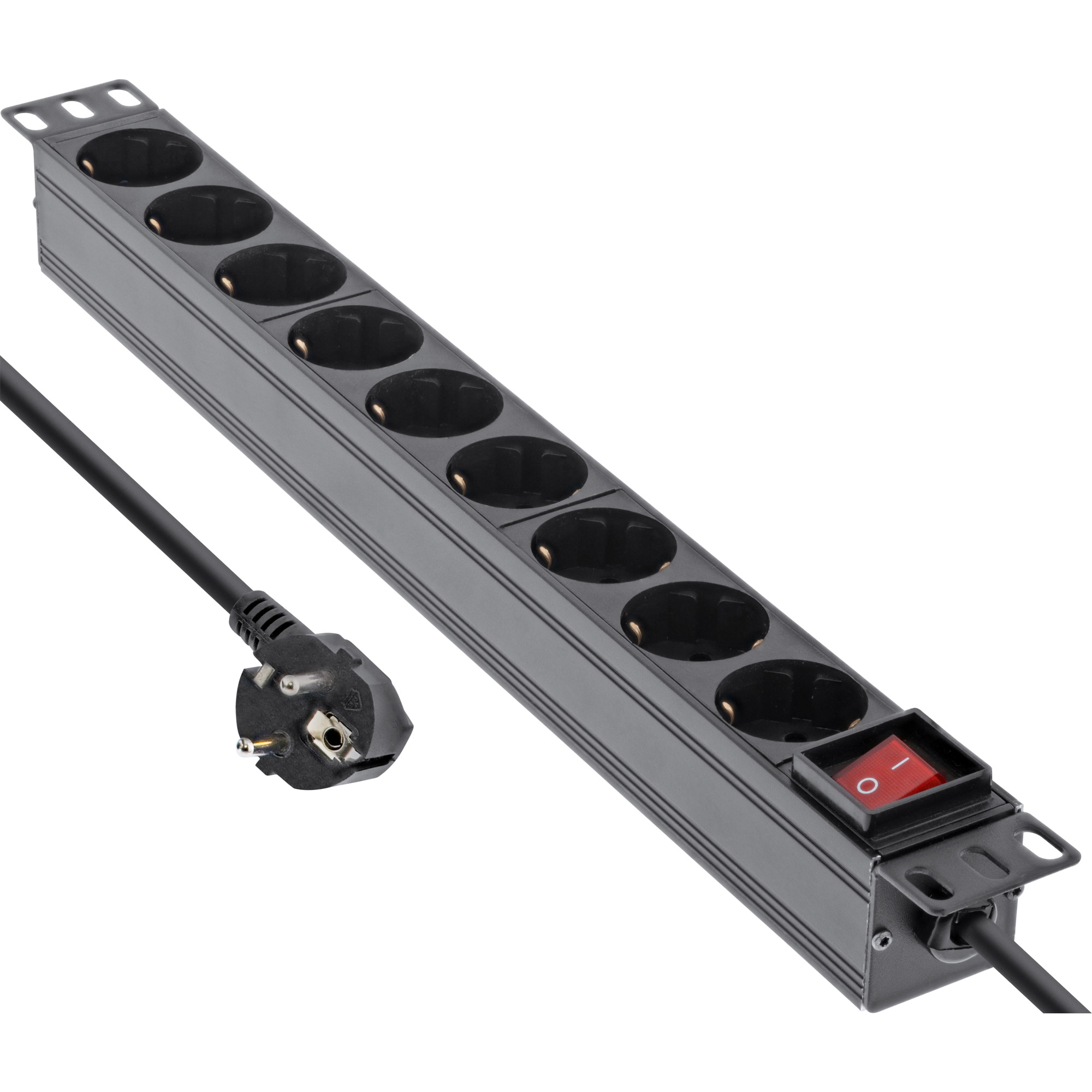 InLine® 19 Zoll Steckdosenleiste, 9-fach Schutzkontakt, mit Schalter, 2m, schwarz