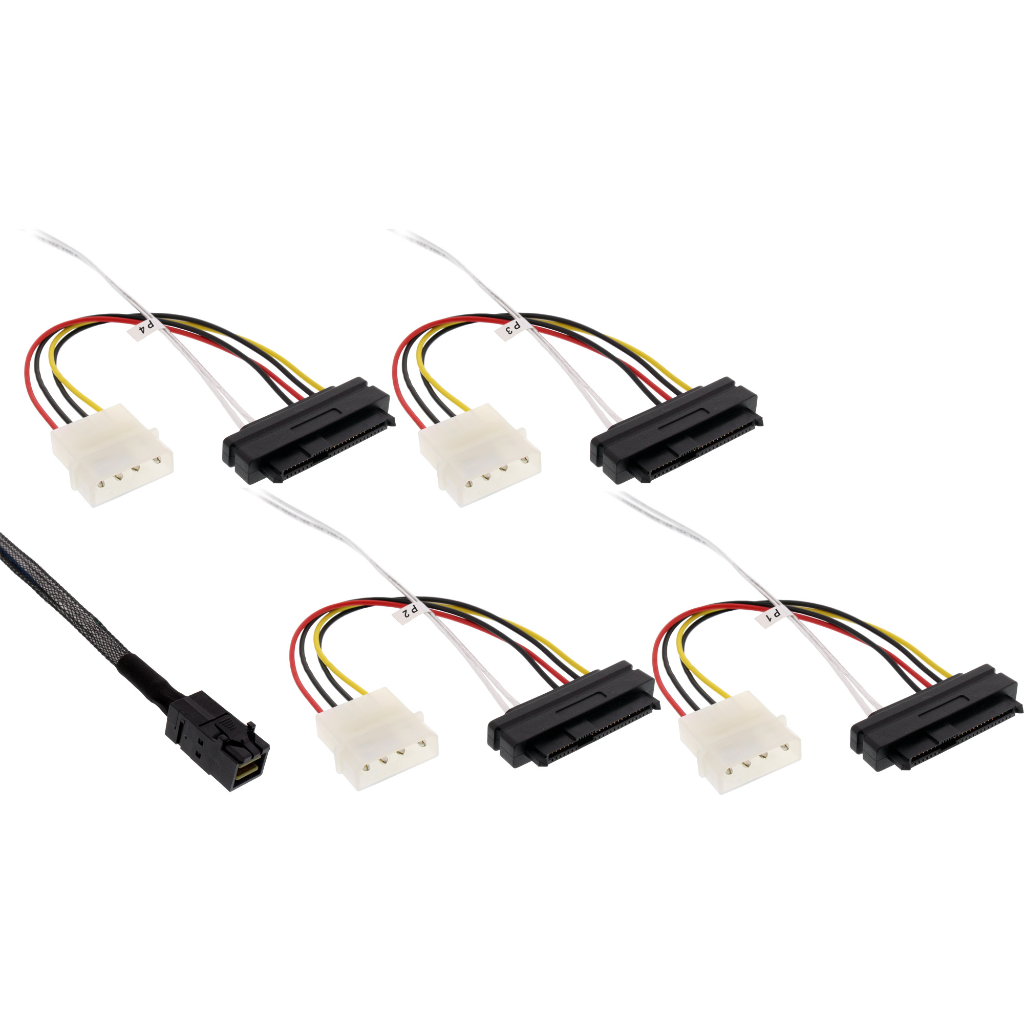 InLine® Mini SAS HD Kabel, SFF-8643 zu 4x SFF-8482 (29-pol.) + Strom, 1m