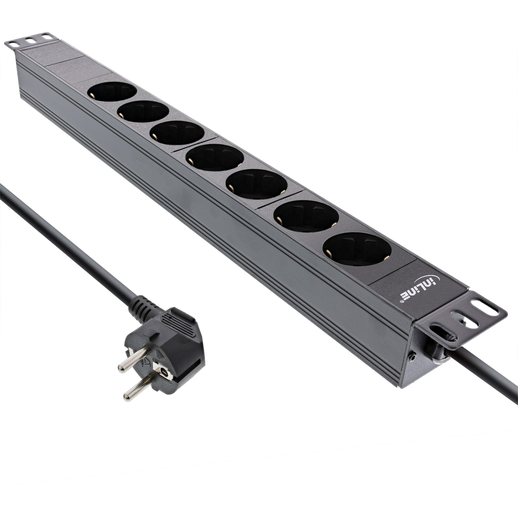 InLine® 19 Zoll Steckdosenleiste, 7-fach Schutzkontakt, ohne Schalter, 2m, schwarz
