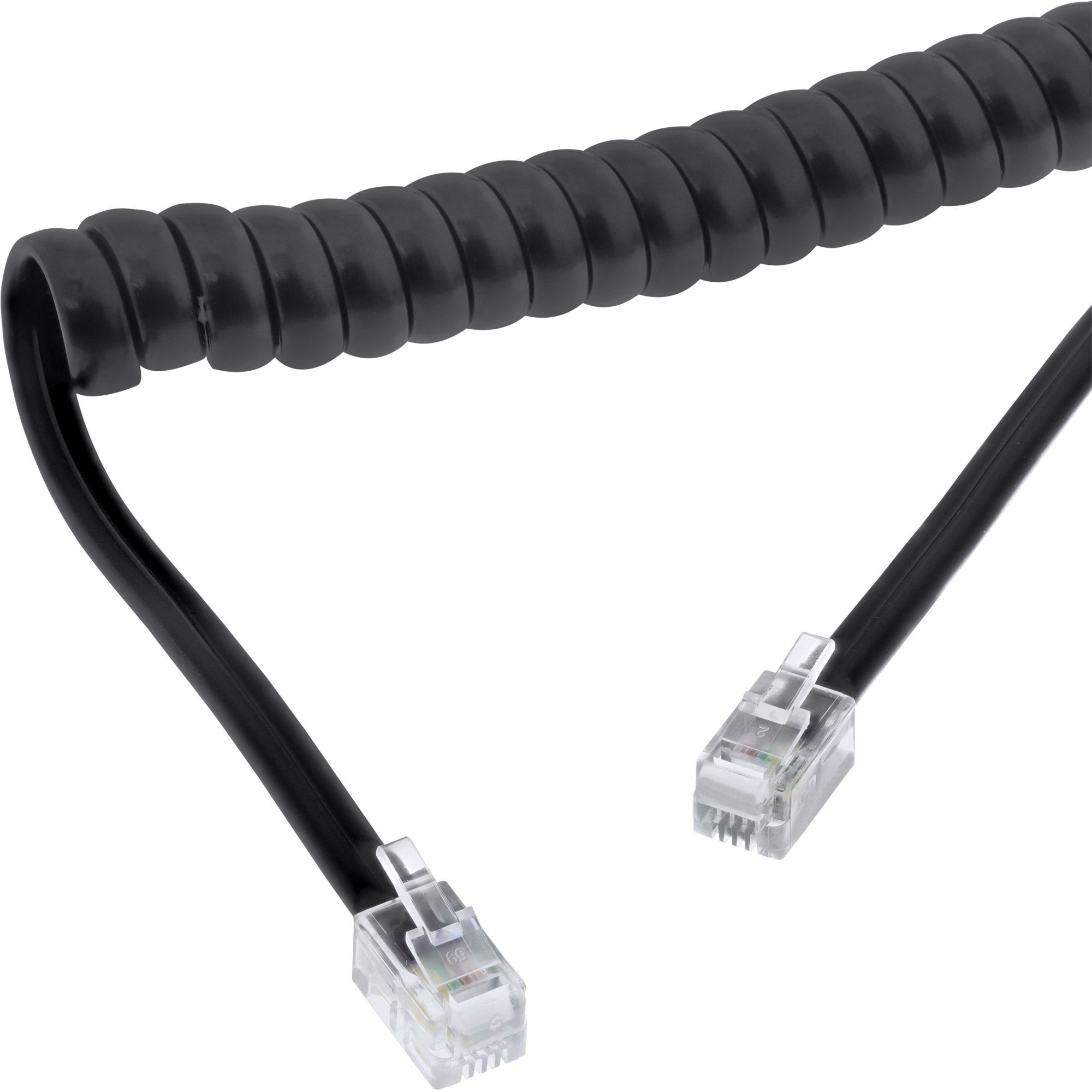 InLine® Hörer Spiralkabel, RJ10 Stecker / Stecker, schwarz, max. 4m