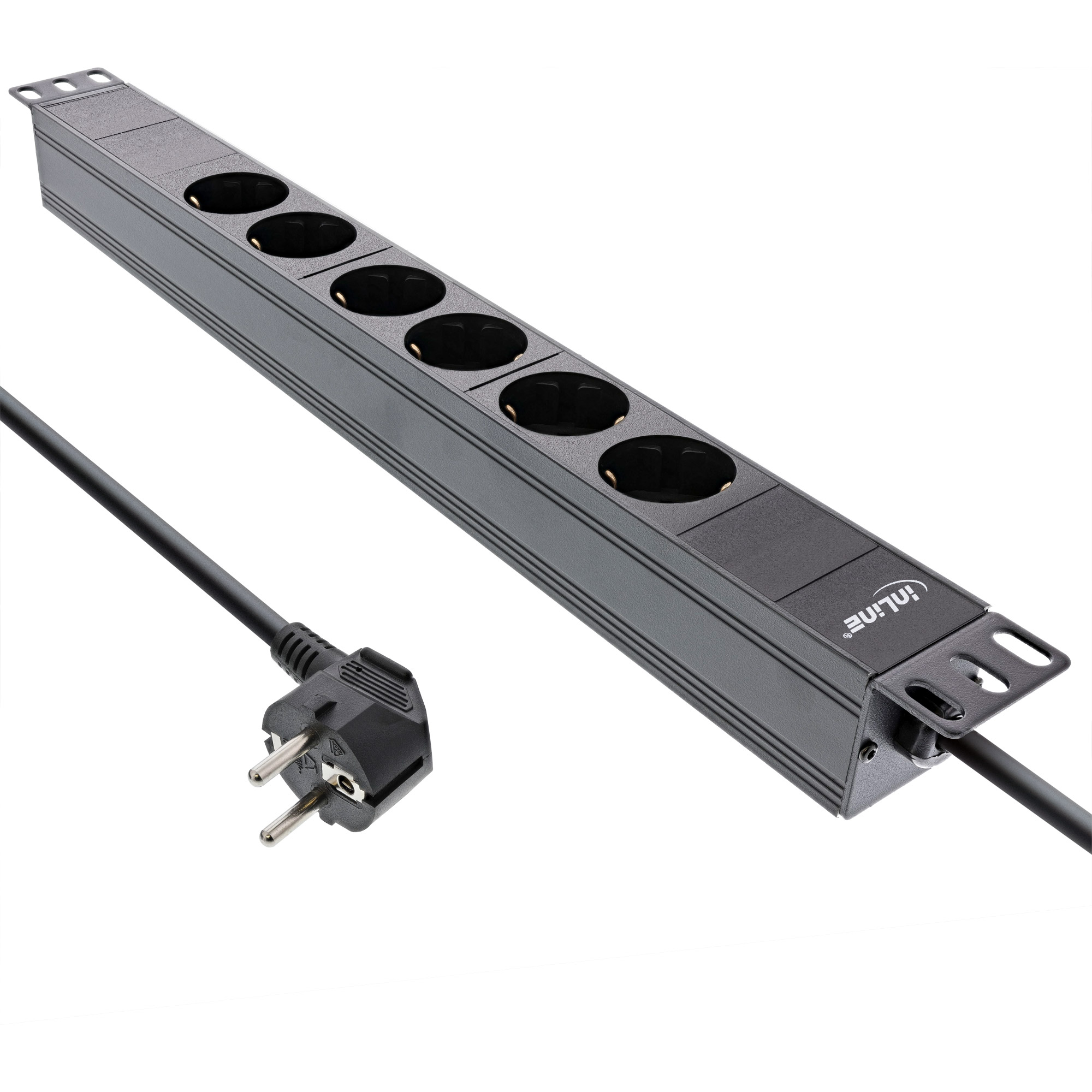 InLine® 19 Zoll Steckdosenleiste, 6-fach Schutzkontakt, ohne Schalter, 2m, schwarz