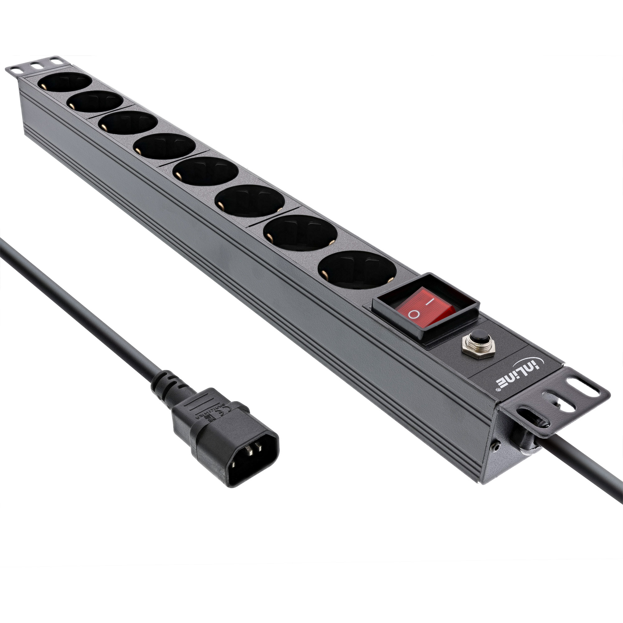 InLine® 19 Zoll Steckdosenleiste, 8-fach Schutzkontakt, C14 Stecker, Überlastschutz