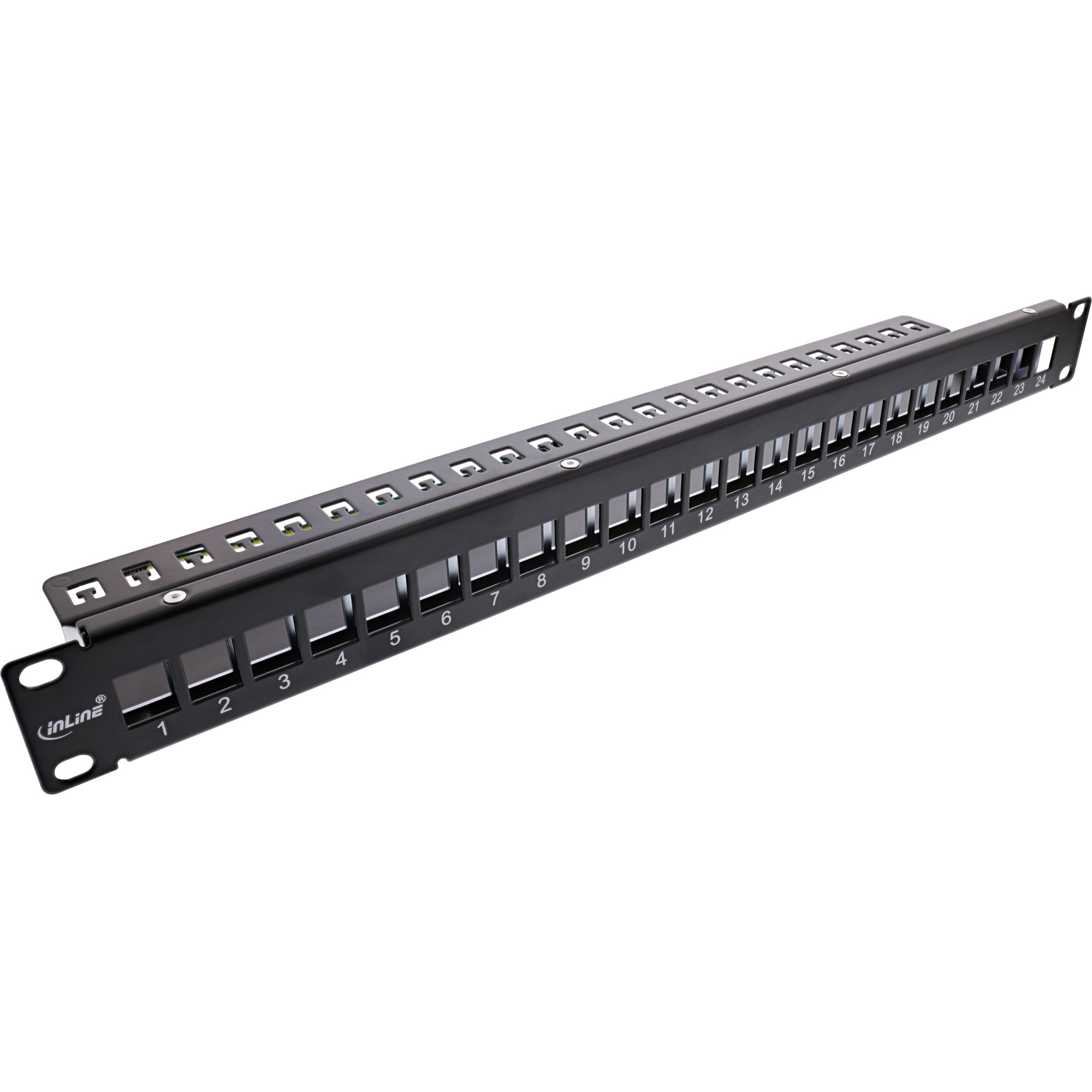 InLine® Patchfeld 24-fach, Keystone Snap-In Leerblech Patchpanel, 48,26cm (19 Zoll), 1HE, schwarz