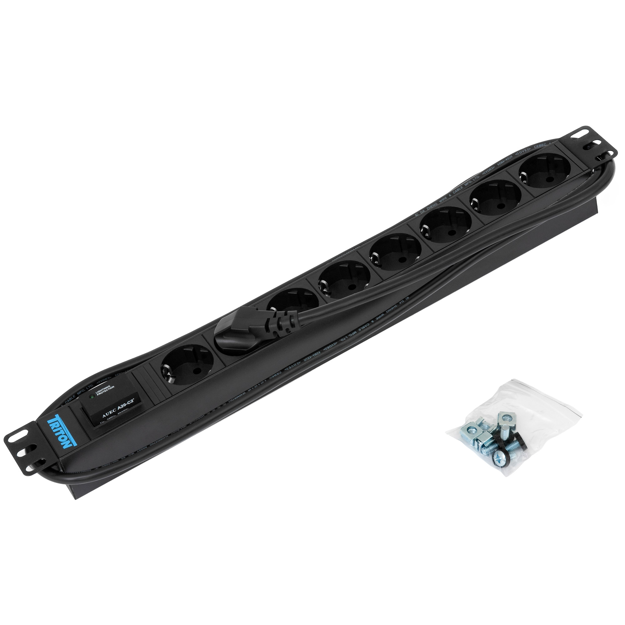 Triton RAB-PD-X08-A1 19 Zoll Steckdosenleiste 1HE 8x Schutzkontakt, Übersp.-Schutz