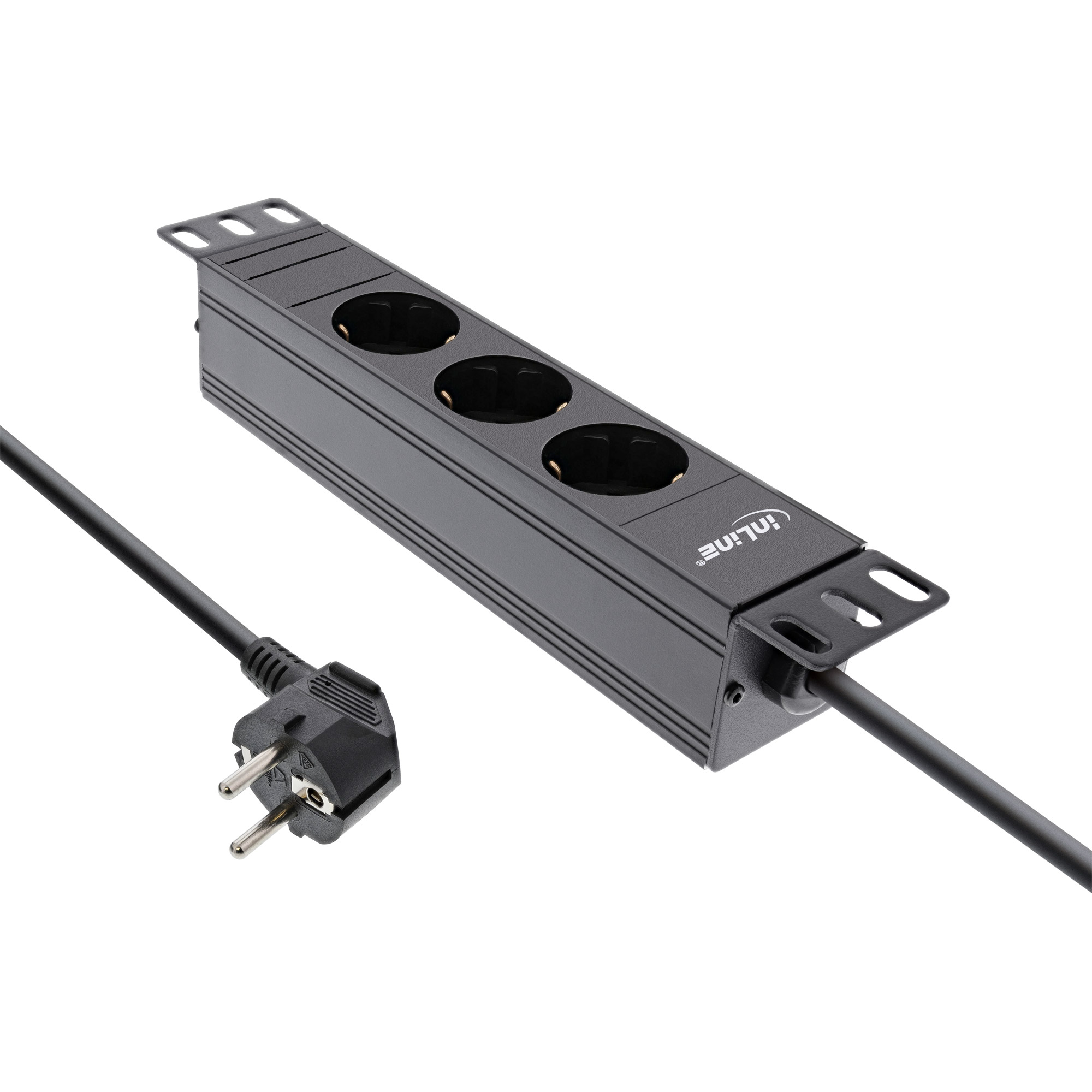 InLine® 10 Zoll Steckdosenleiste, 3-fach Schutzkontakt, ohne Schalter, 2m, schwarz
