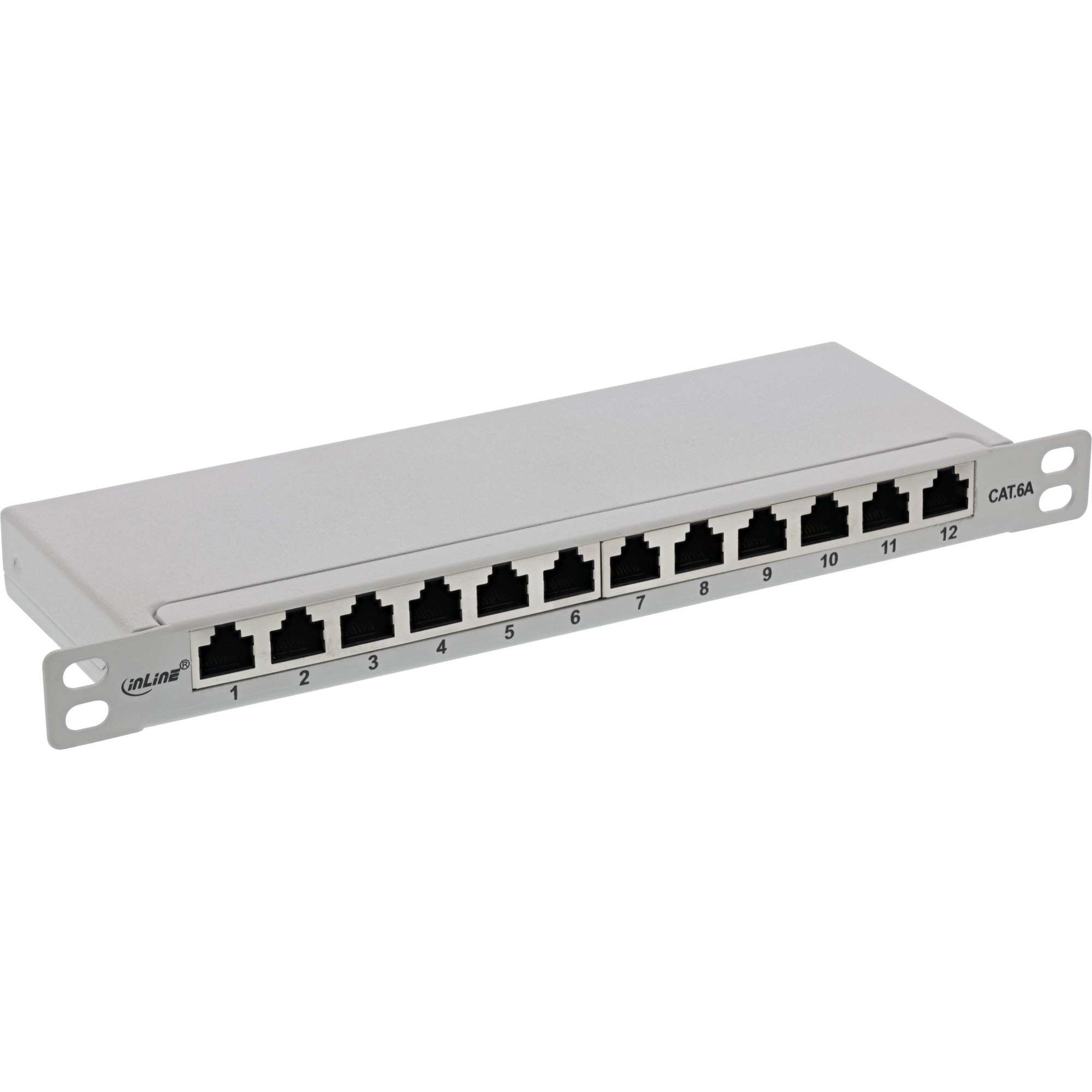 InLine® 10 Zoll Patchfeld Cat.6A 0,5HE 12-fach, lichtgrau, RAL7035