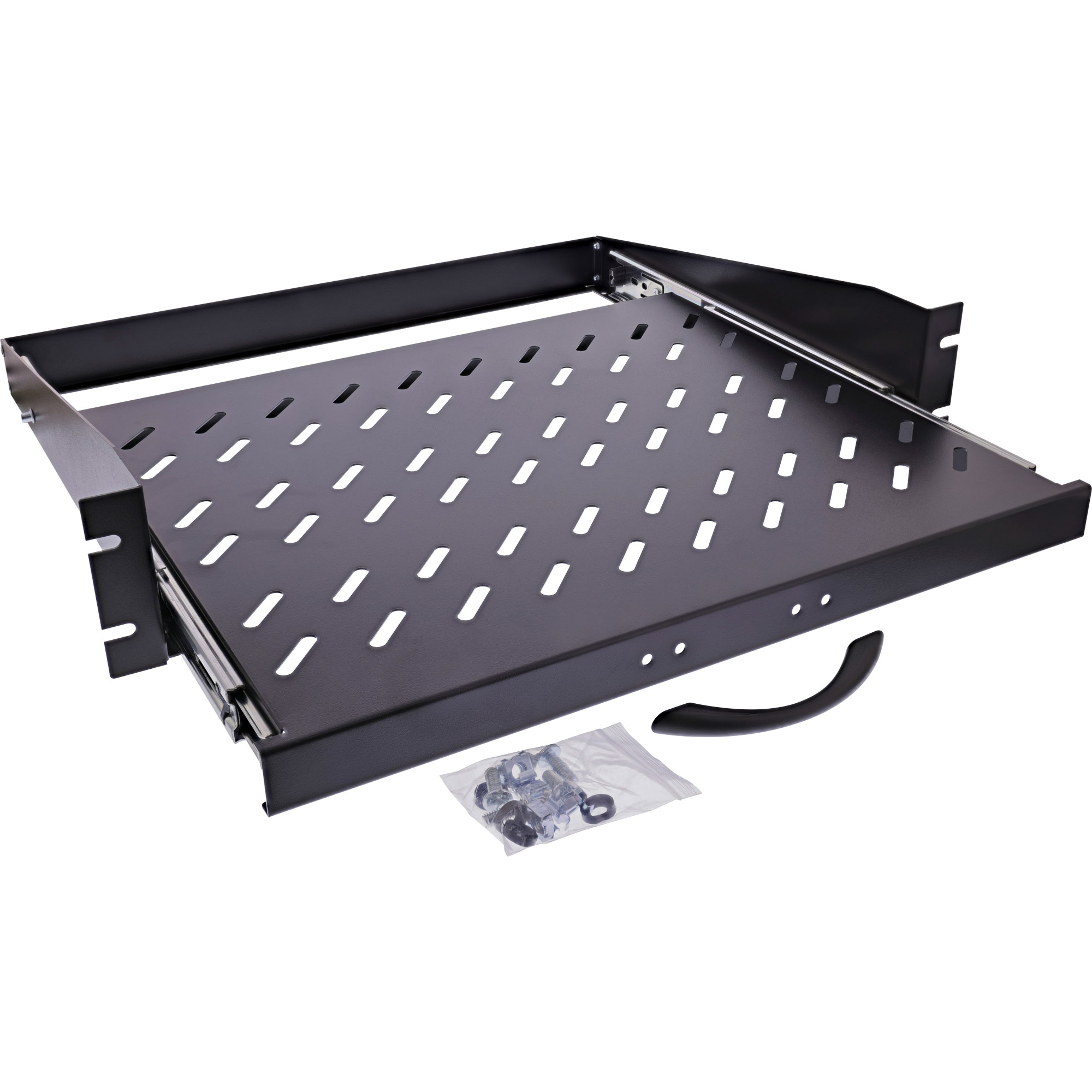 InLine® 19 Zoll Fachboden ausziehbar, 350mm, 30kg, 2HE, RAL 9005 schwarz