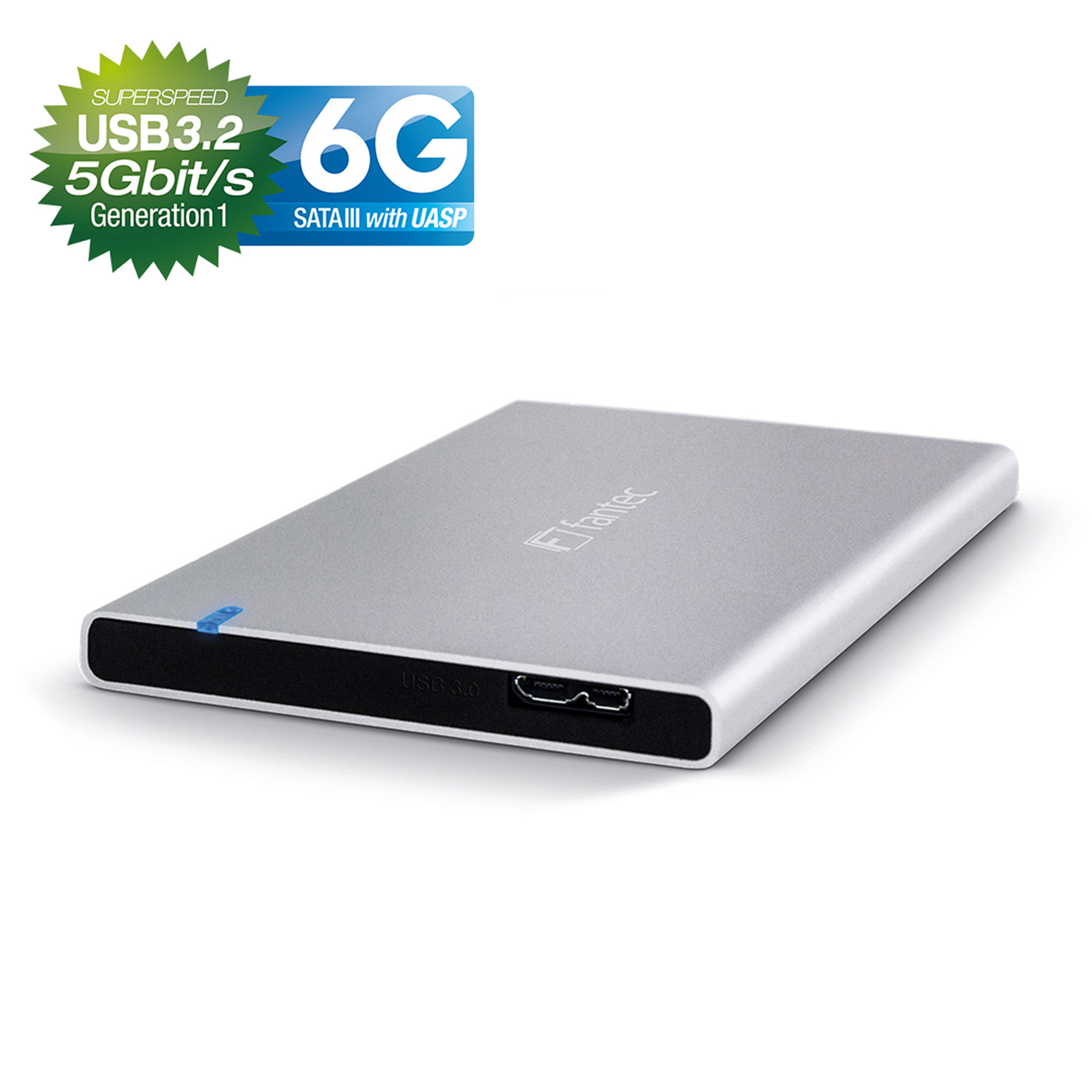 FANTEC ALU7MMU, 2,5 Zoll Aluminium Gehäuse USB 3.0 für SATA & SSD-Festplatten, silber