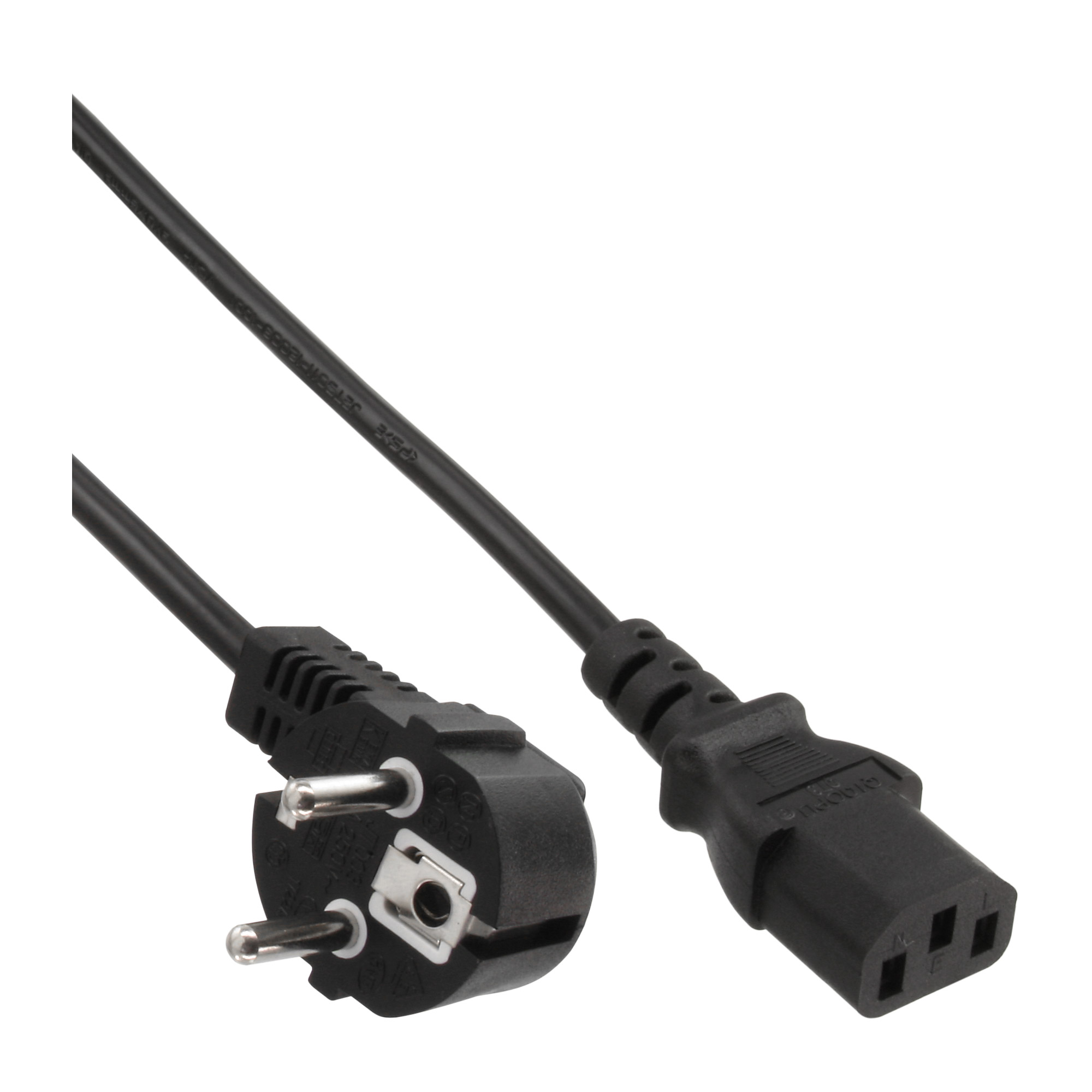 15er Bulk-Pack InLine® Netzkabel, Schutzkontakt gewinkelt auf Kaltgerätestecker C13, 5m