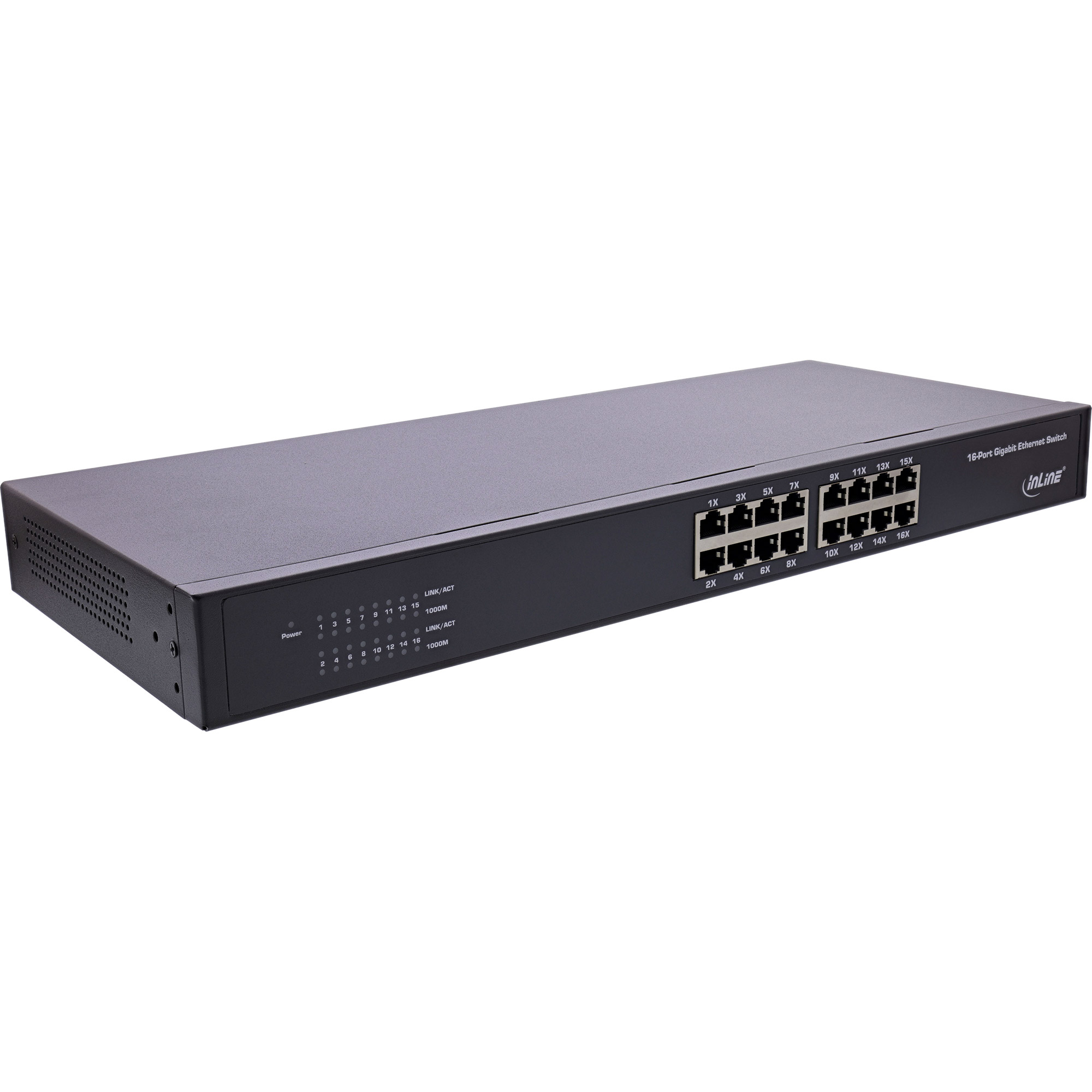 InLine® Gigabit Netzwerk Switch 16-Port, 1Gb/s, 19 Zoll 1HE, Metall, lüfterlos