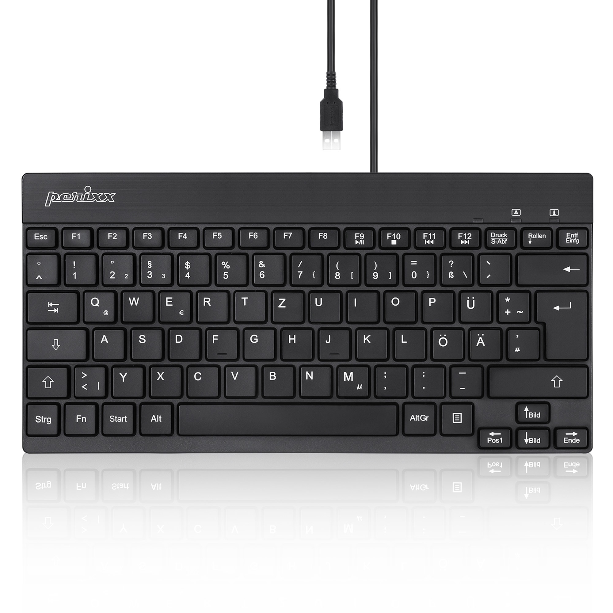 Perixx PERIBOARD-426, DE, kabelgebunden, USB Mini Tastatur mit flachen Tasten, schwarz