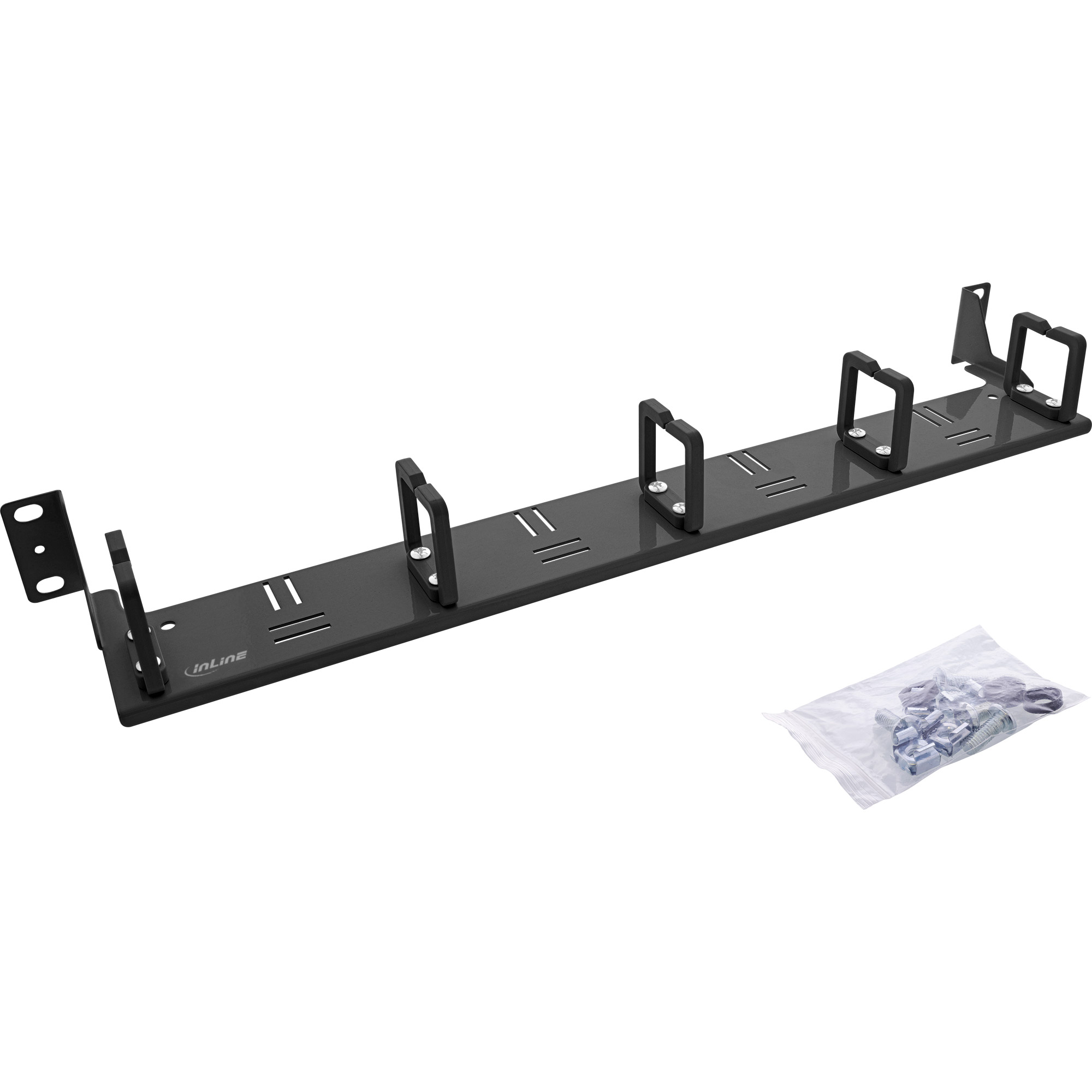 InLine® 19 Zoll Kabelführungspanel, 5 Kunststoffbügel horizontal, RAL 9005, schwarz