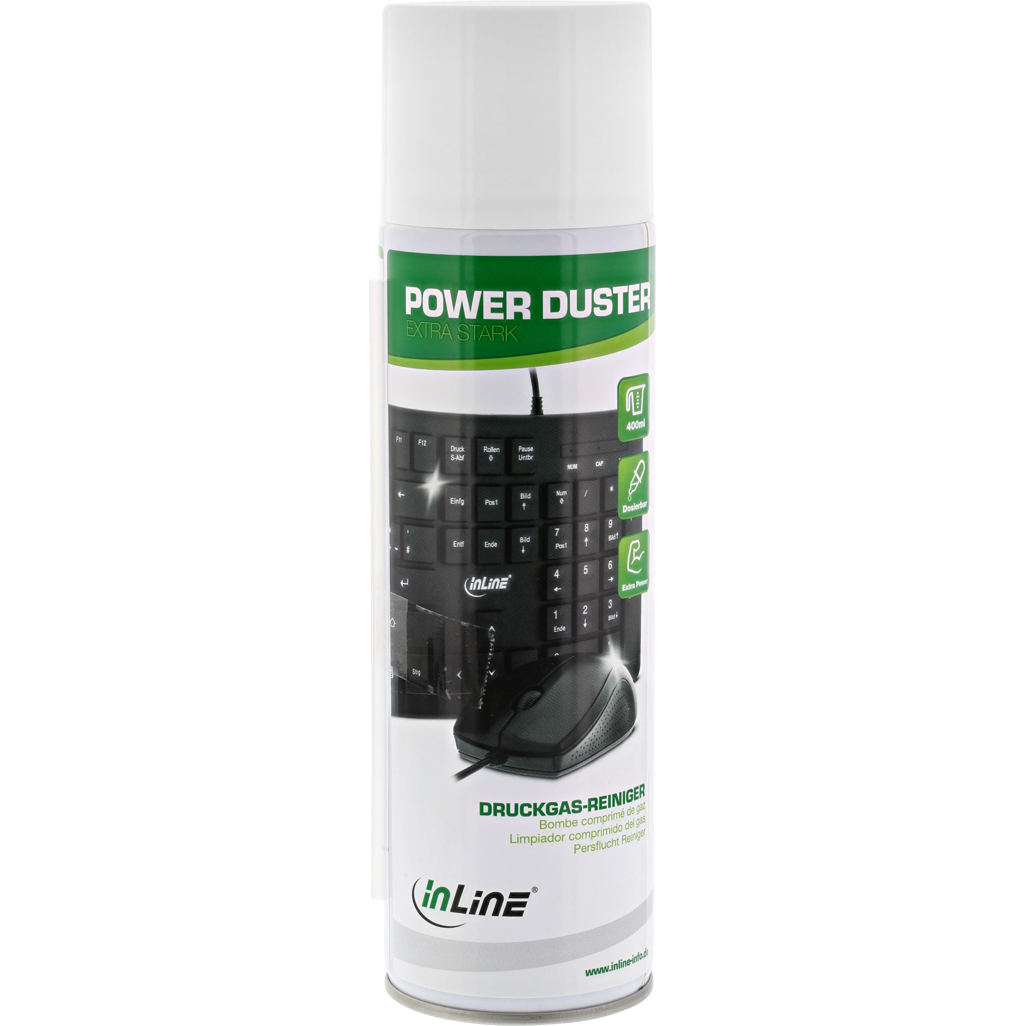 InLine® Power Duster,  Zollextra starker Zoll Druckgas-Reiniger Spraydose 400ml