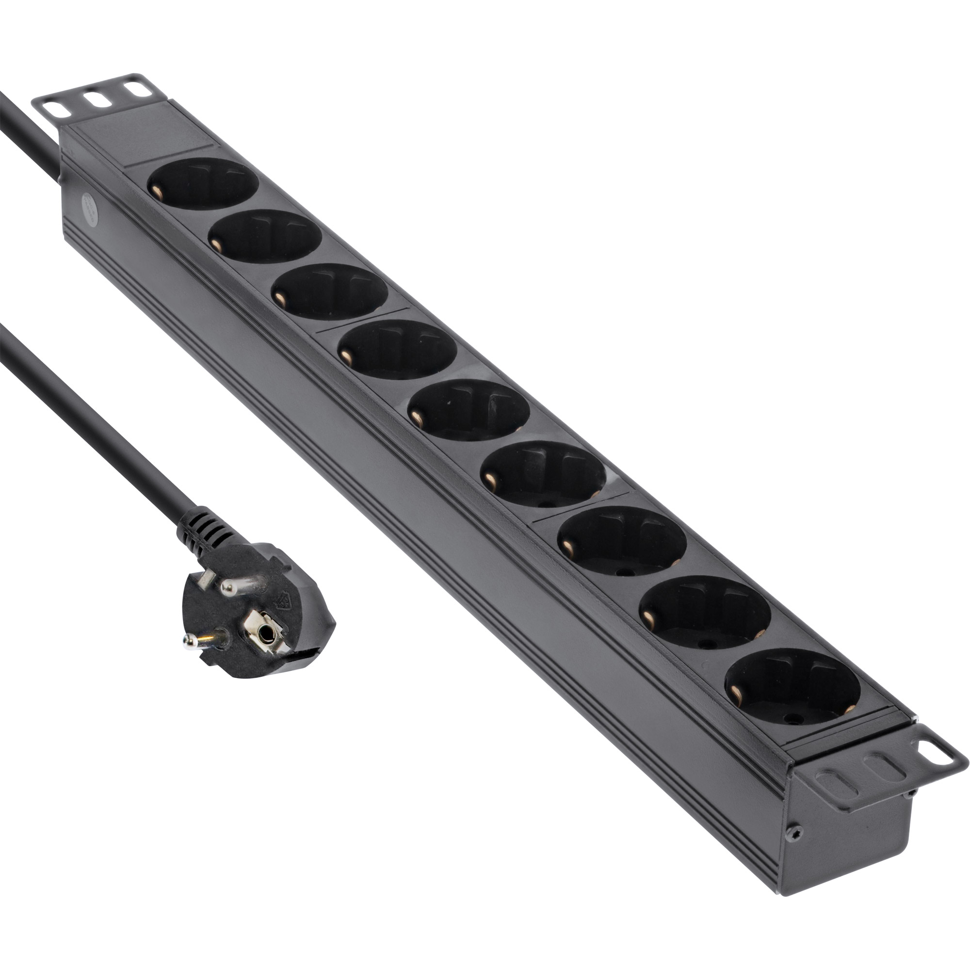 InLine® 19 Zoll Steckdosenleiste, 9-fach Schutzkontakt, ohne Schalter, 2m, schwarz