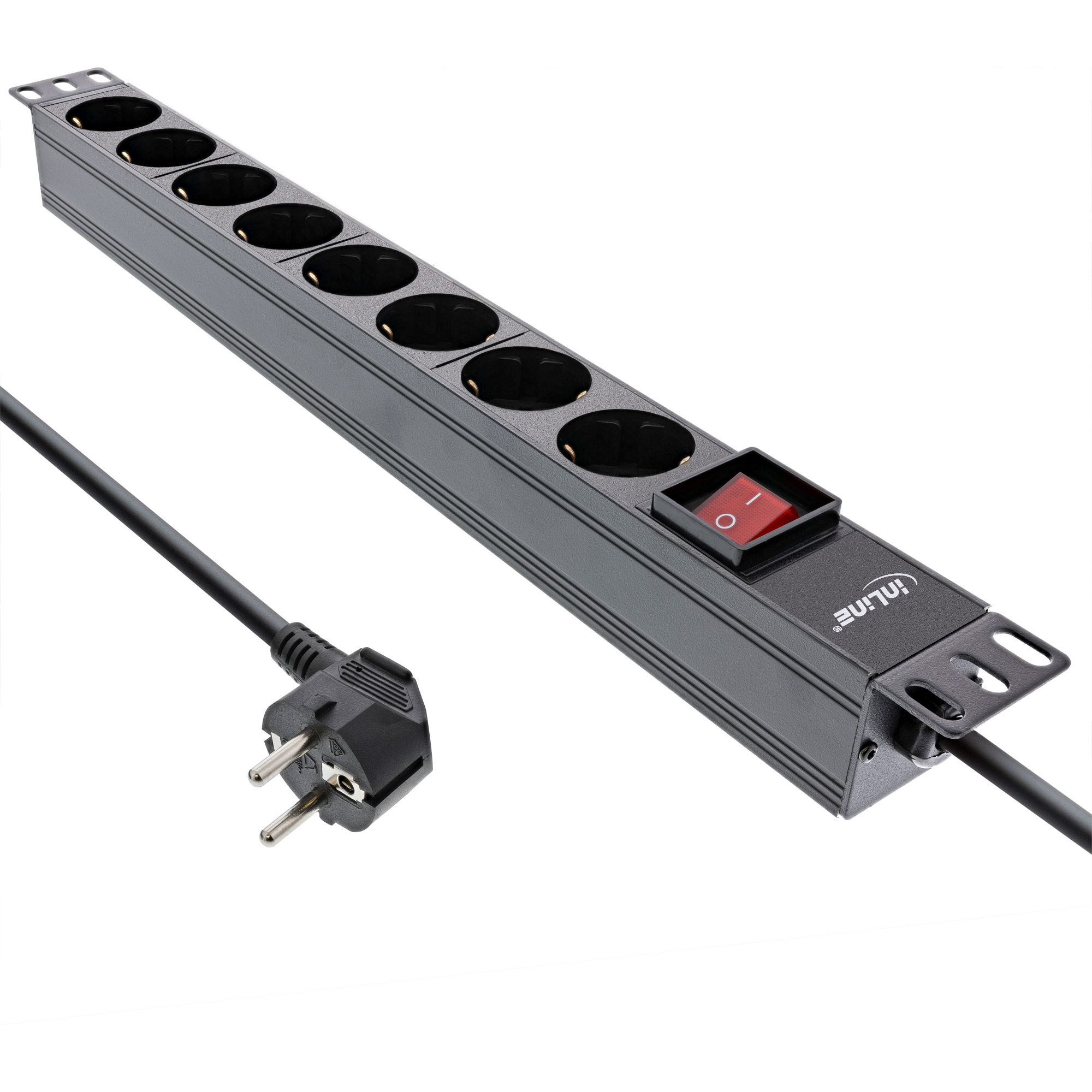 InLine® 19 Zoll Steckdosenleiste, 8-fach Schutzkontakt, mit Schalter, 2m, schwarz