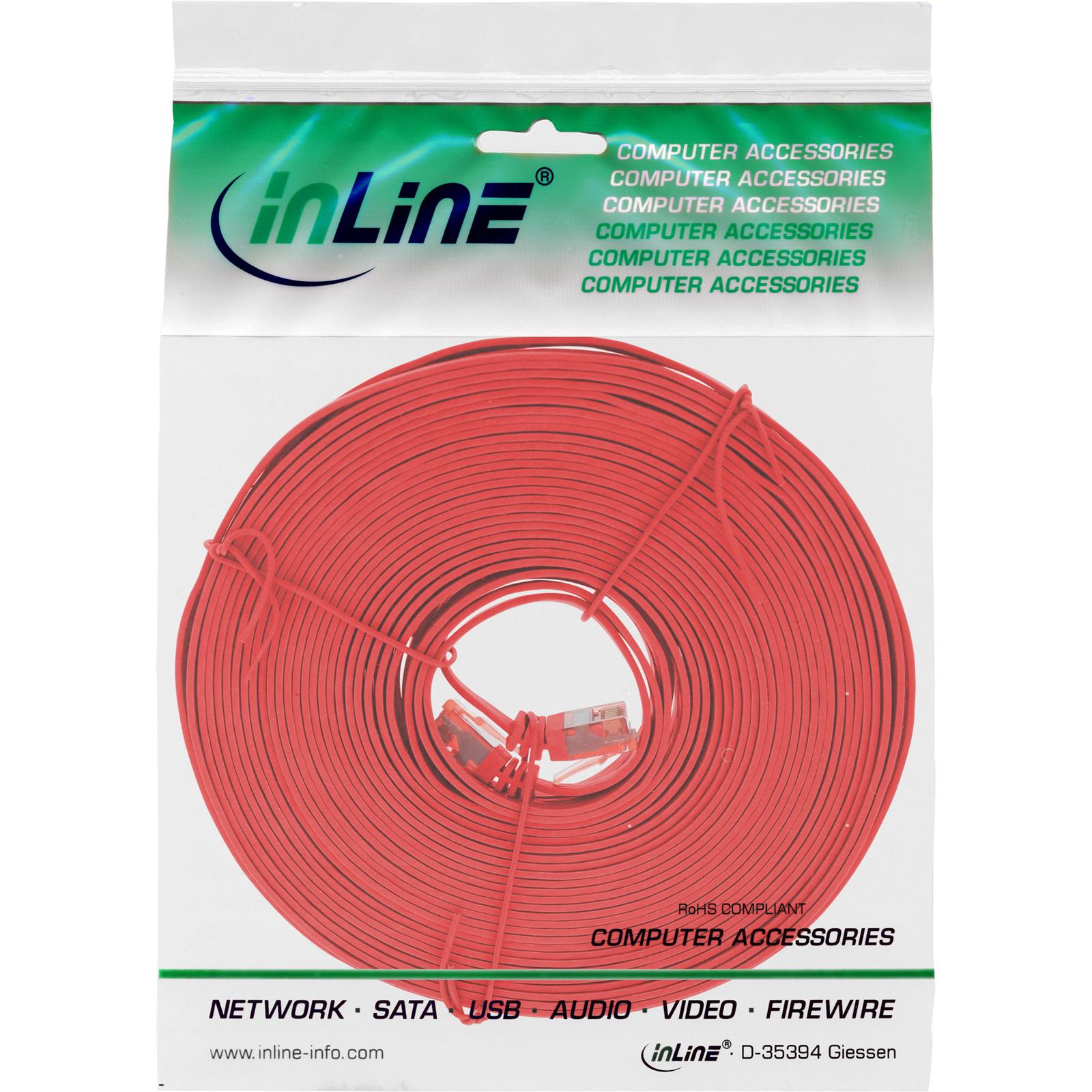 InLine® Patchkabel flach, U/UTP, Cat.6, rot, 10m