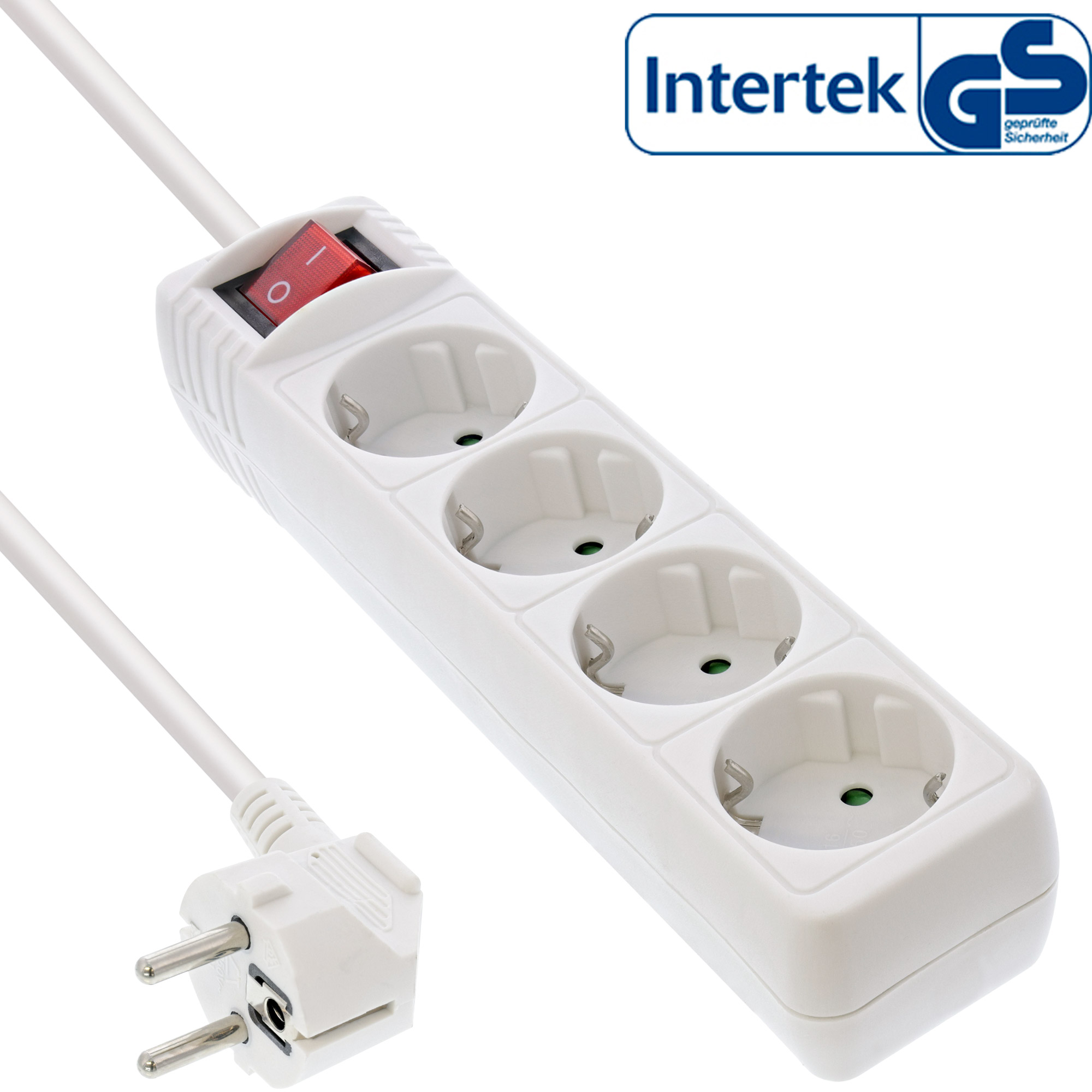 InLine® Steckdosenleiste, 4-fach Schutzkontakt, mit Schalter, 1,5m, weiß