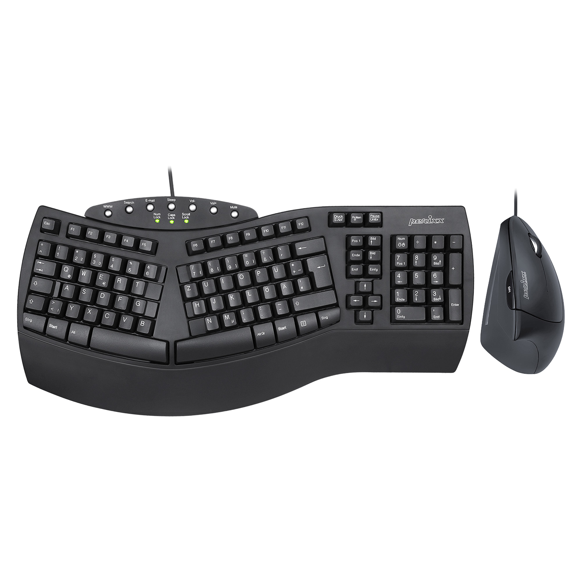 Perixx PERIDUO-512 DE, Tastatur- und Maus-Set, kabelgebunden, ergonomisch, schwarz