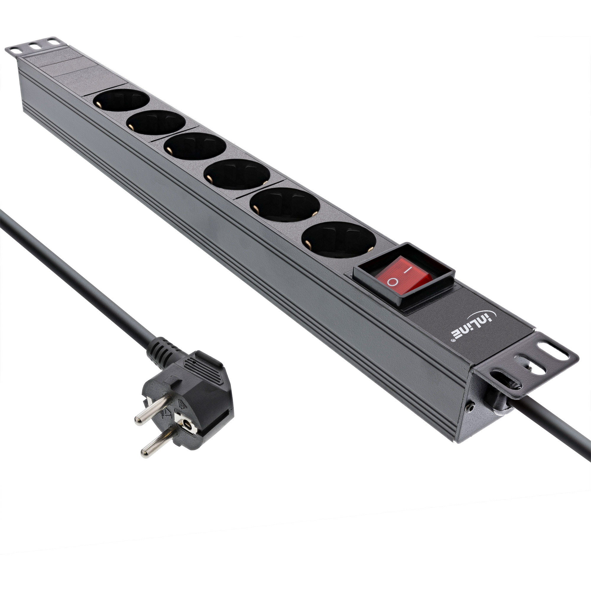 InLine® 19 Zoll Steckdosenleiste, 6-fach Schutzkontakt, mit Schalter, 2m, schwarz