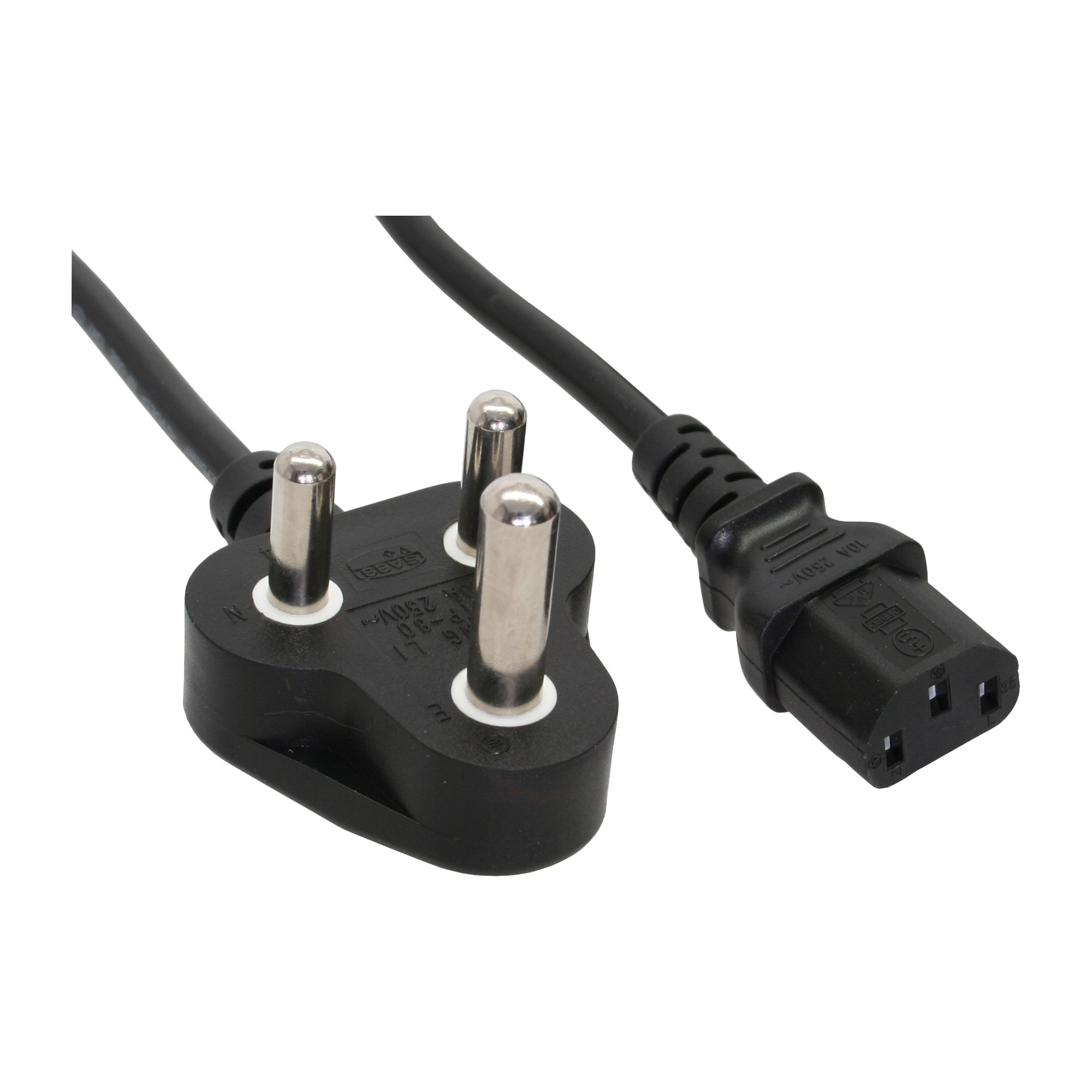 35er Bulk-Pack InLine® Netzkabel, Netzstecker Südafrika 5A Typ D auf Kaltgerätestecker C13, 1,8m