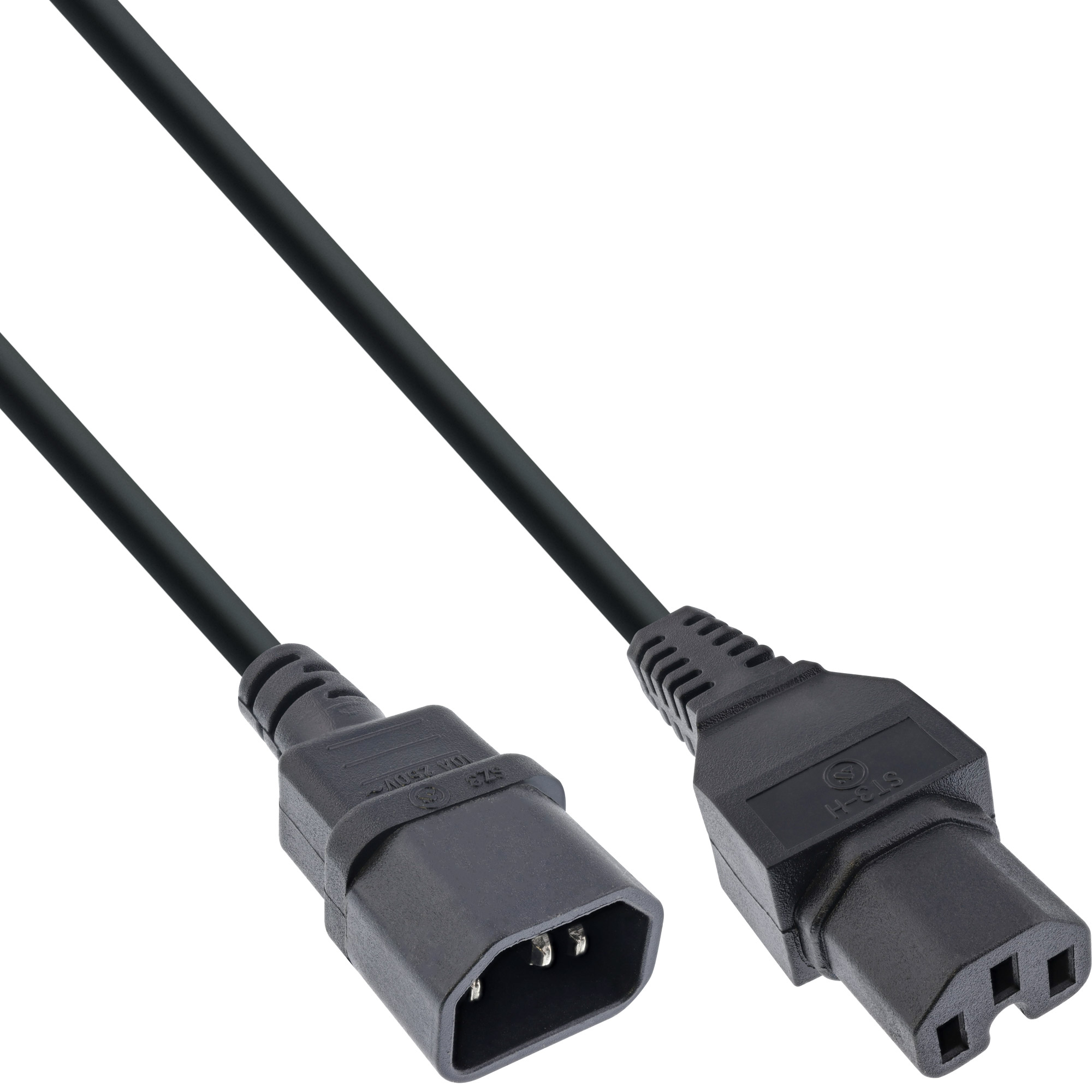35er Bulk-Pack InLine® Netzkabelverlängerung, Warmgerätestecker gerade C15 auf Buchse gerade C14, 2m, schwarz