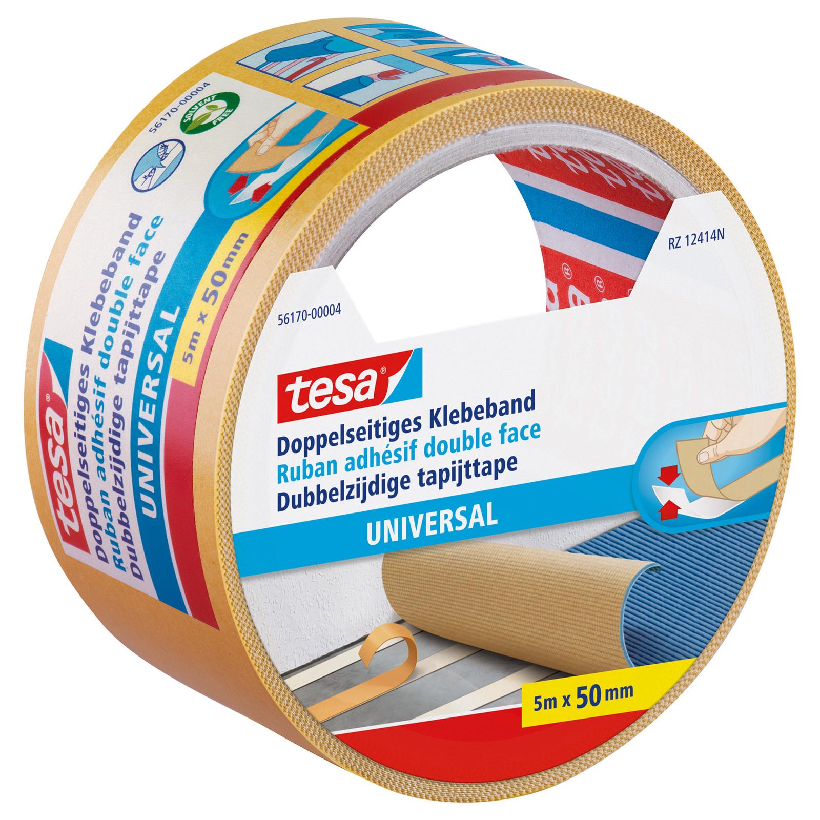 tesa® Doppelseitiges Klebeband, universal, 5m x 50mm, beige