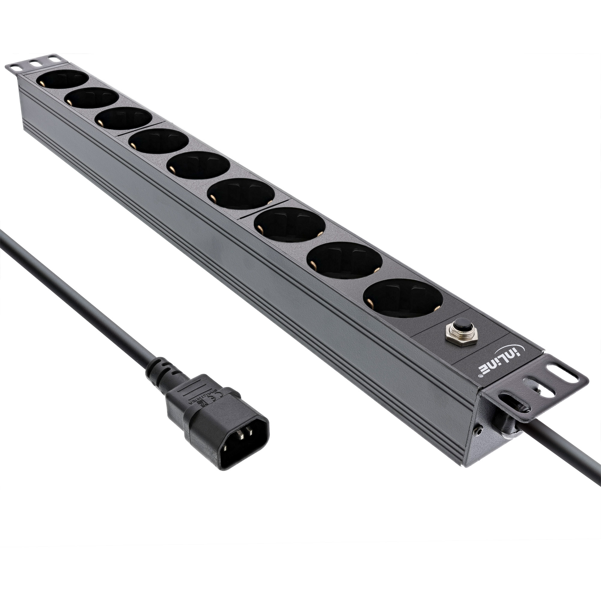 InLine® 19 Zoll Steckdosenleiste, 9-fach Schutzkontakt, C14 Stecker, Überlastschutz