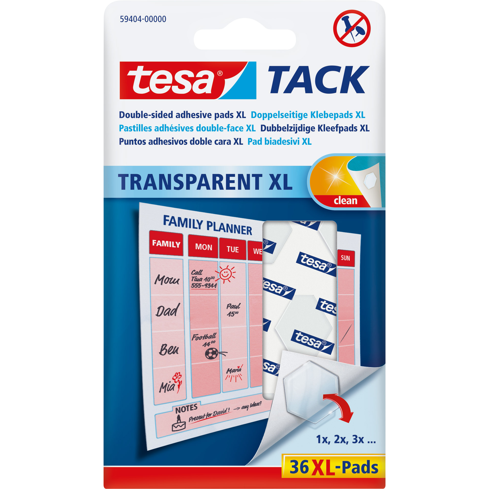 tesa® TACK Klebepads XL, 3cm², wiederverwendbar, transparent