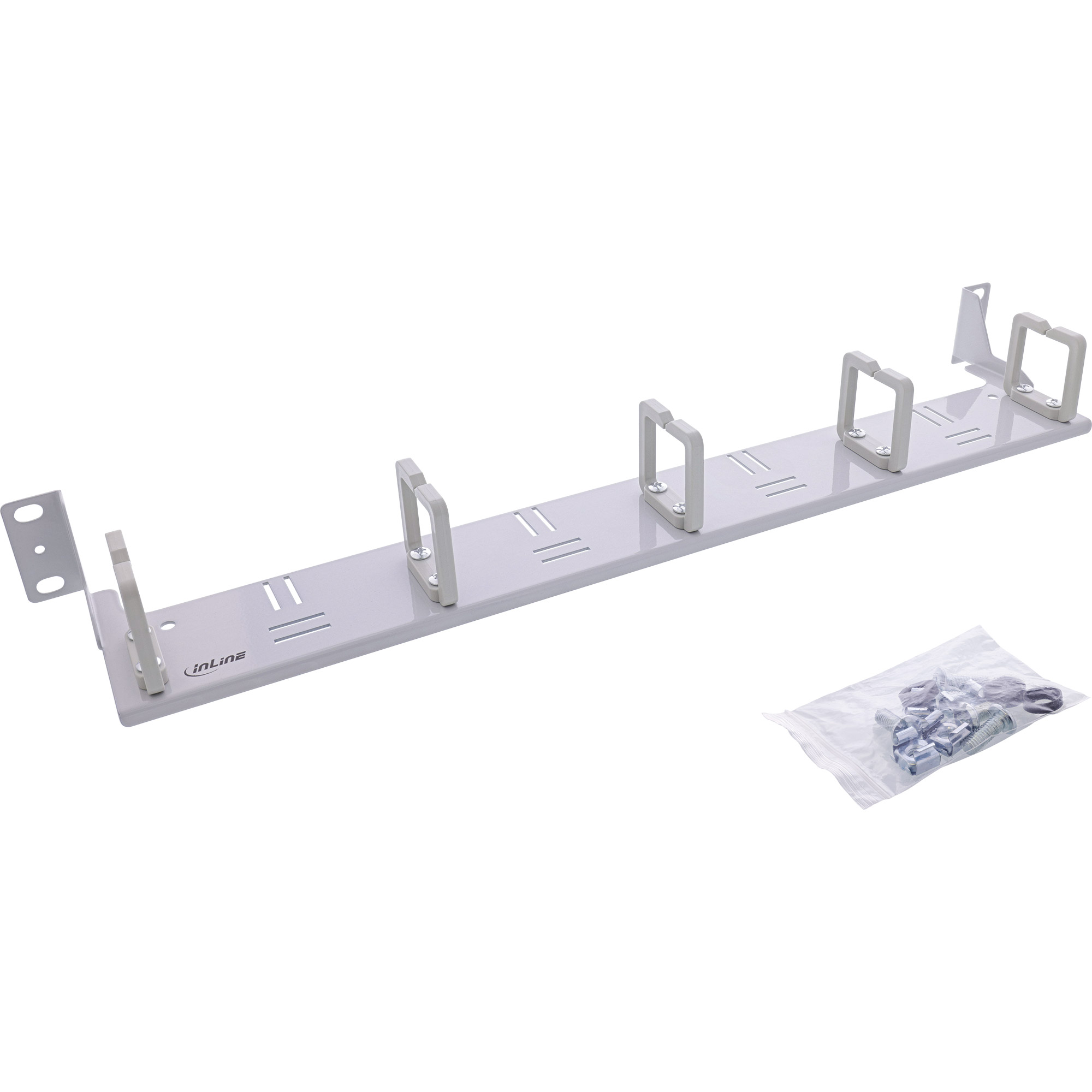 InLine® 19 Zoll Kabelführungspanel, 5 Kunststoffbügel horizontal, RAL 7035, grau
