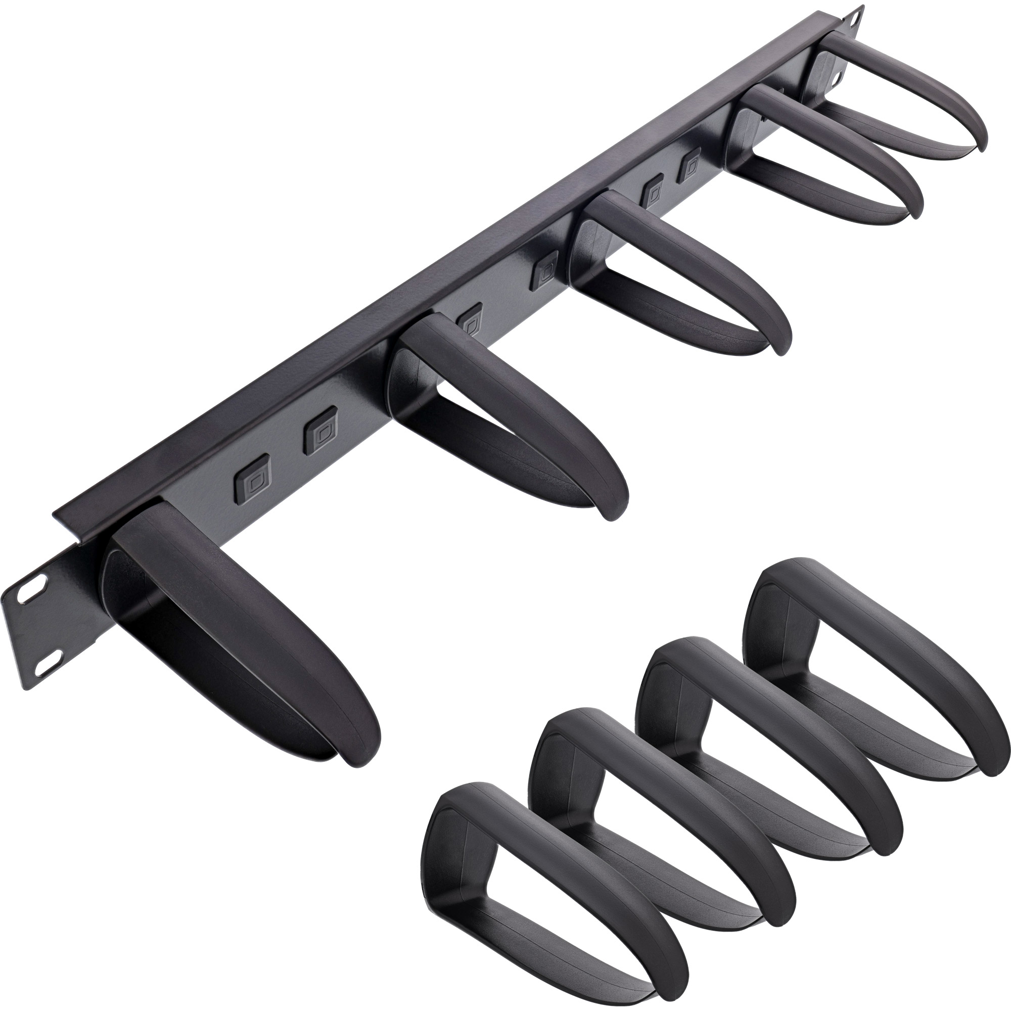 InLine® 19 Zoll Kabelführungspanel, 9 Kunststoffbügel abnehmbar, RAL 9005, schwarz