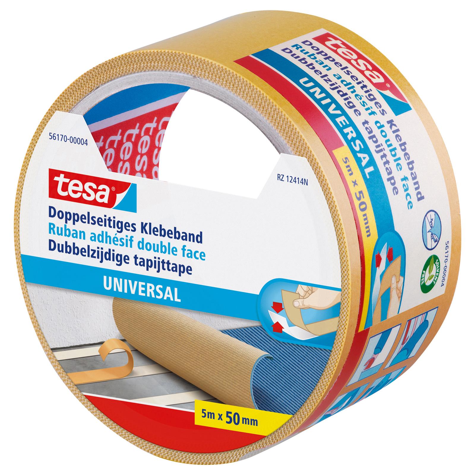 tesa® Doppelseitiges Klebeband, universal, 5m x 50mm, beige