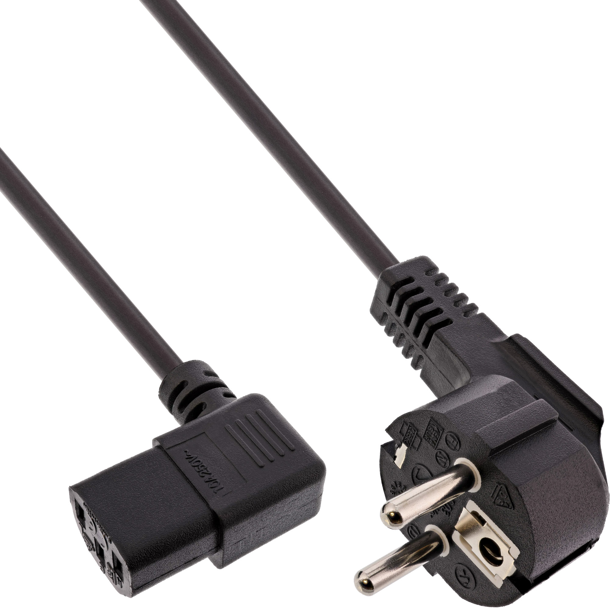 35er Bulk-Pack InLine® Netzkabel, Schutzkontakt gewinkelt auf Kaltgerätestecker C13 links abgewinkelt, 1,8m, schwarz