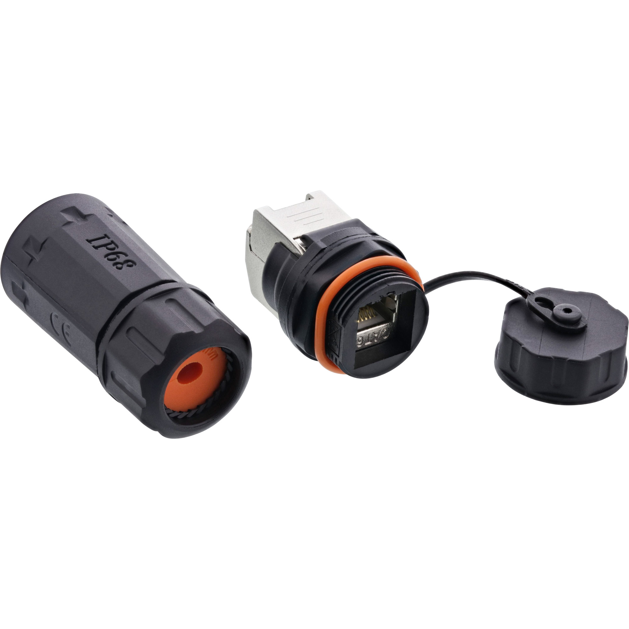 InLine® Patchkabelbuchse Set RJ45 Cat.6A, wasserdicht IP68, für industrielle Anwendungen, mit Staubkappe