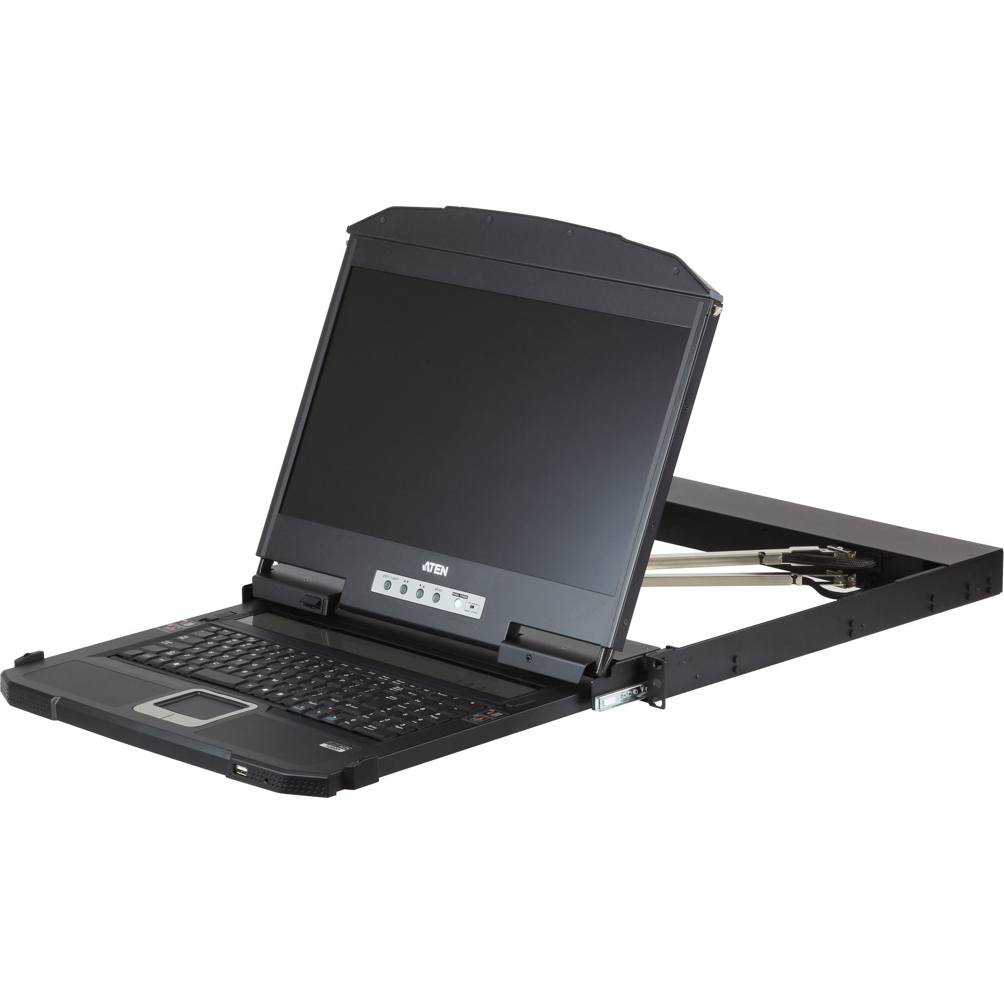 ATEN CL3800NW KVM-Konsole mit 18,5 Zoll FullHD-Display, HDMI, DVI, VGA, USB, 19 Zoll-Rackmontage, kurze Einbautiefe, DE-Layout