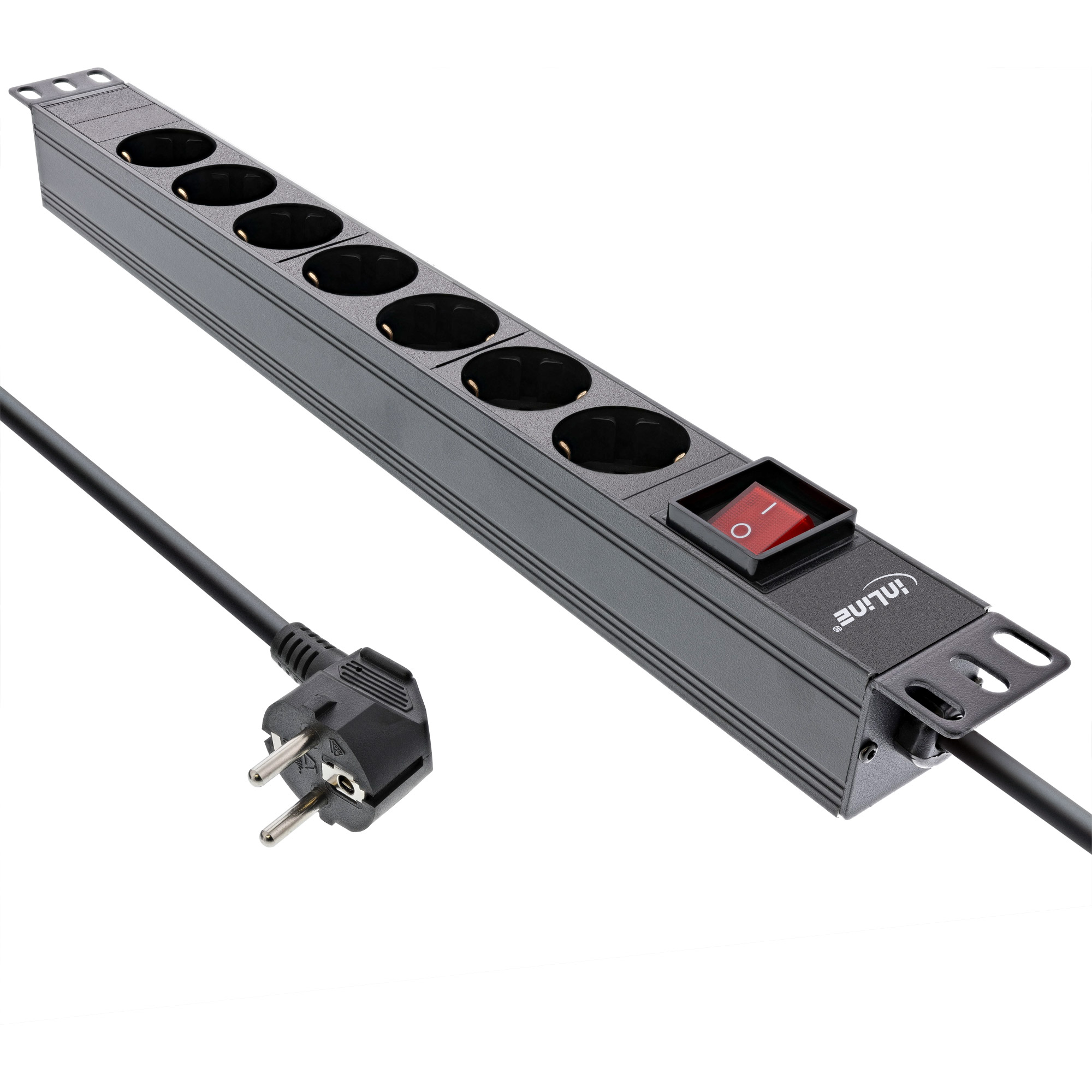 InLine® 19 Zoll Steckdosenleiste, 7-fach Schutzkontakt, mit Schalter, 2m, schwarz