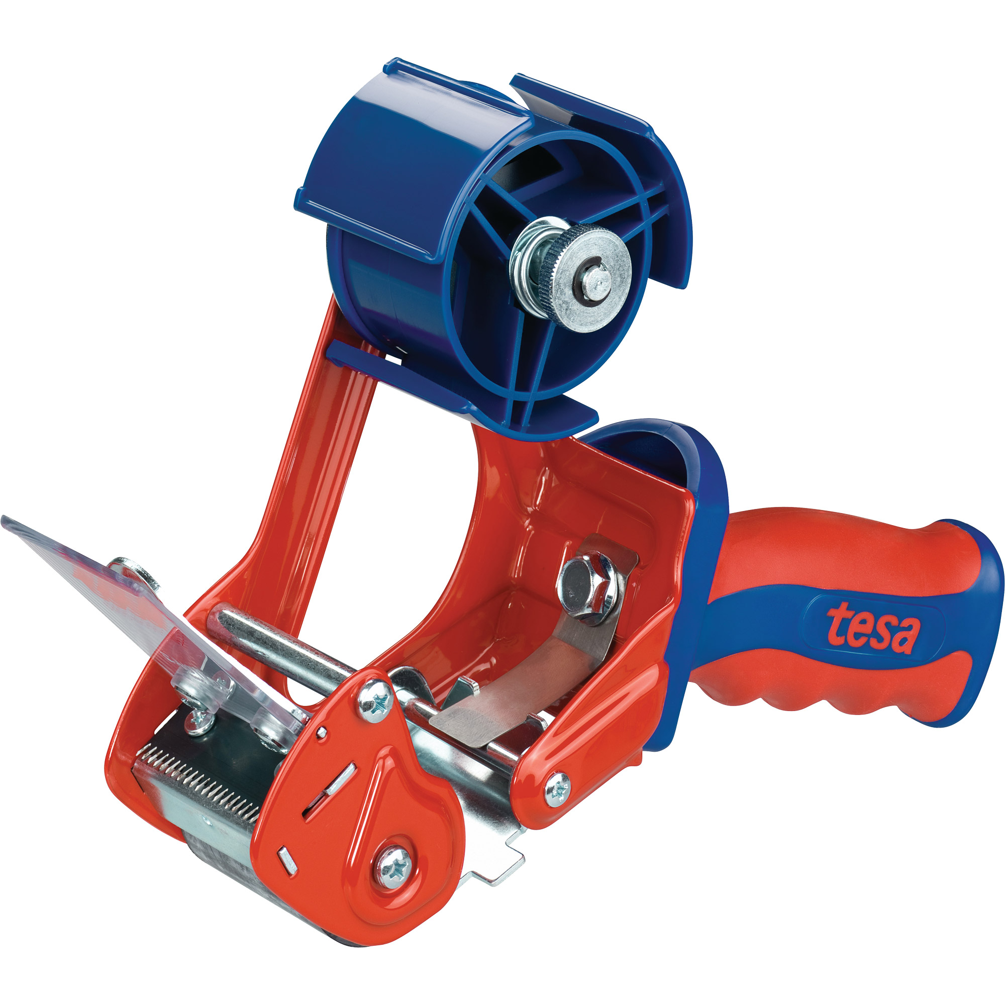 tesa® Packbandhandabroller Comfort, bis 66m x 50mm, rot/blau