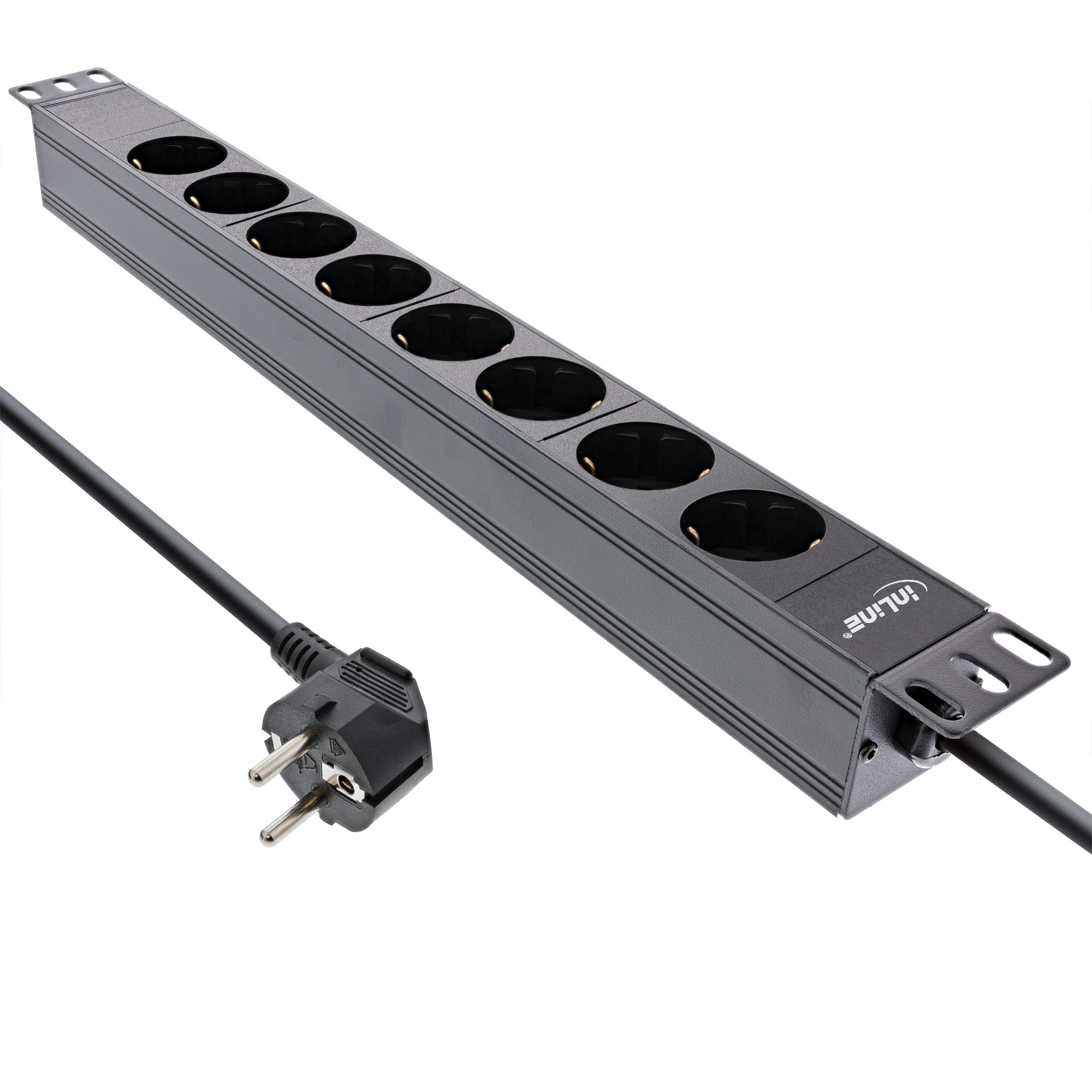 InLine® 19 Zoll Steckdosenleiste, 8-fach Schutzkontakt, ohne Schalter, 2m, schwarz