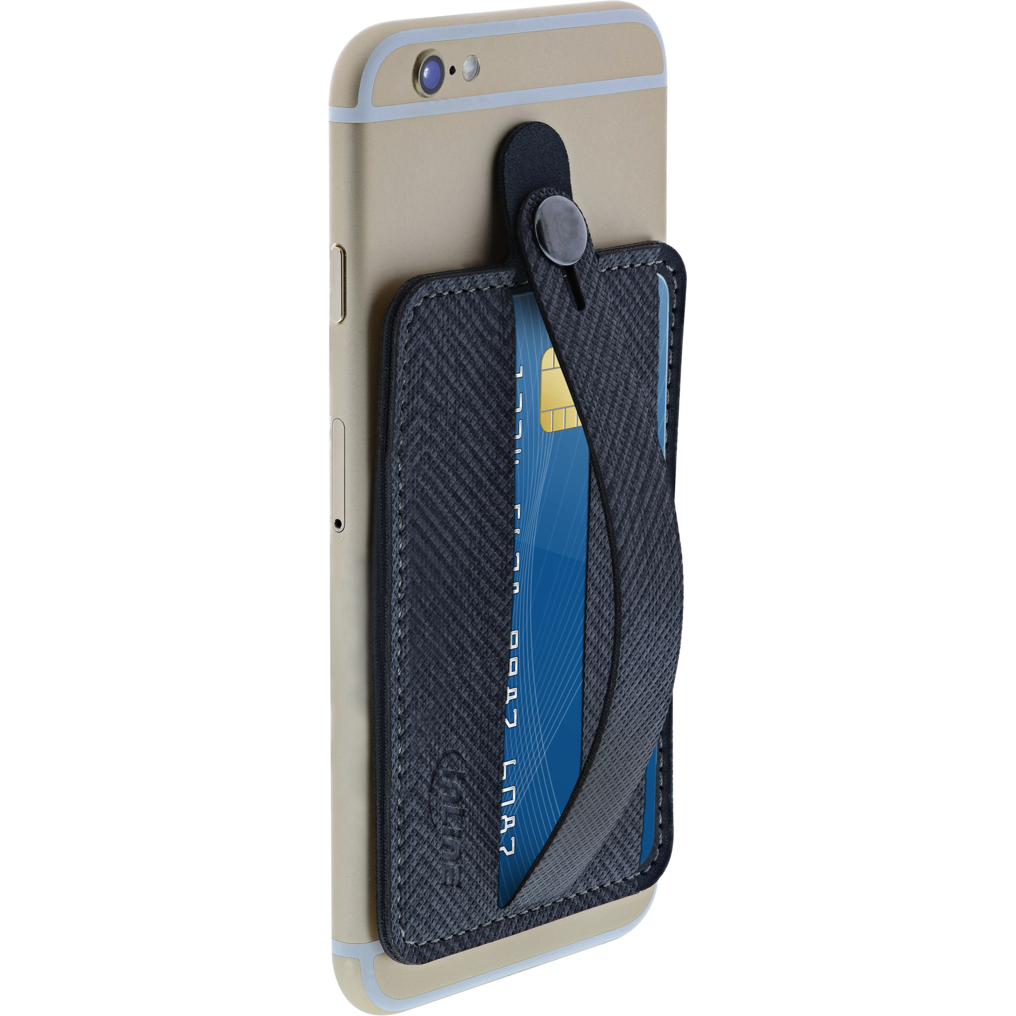 InLine® Smartphone Kreditkartenetui, Finger Halterung, selbstklebender Handygriff, Smartphonehalter, Selfie Handyhalter, dunkelgrau