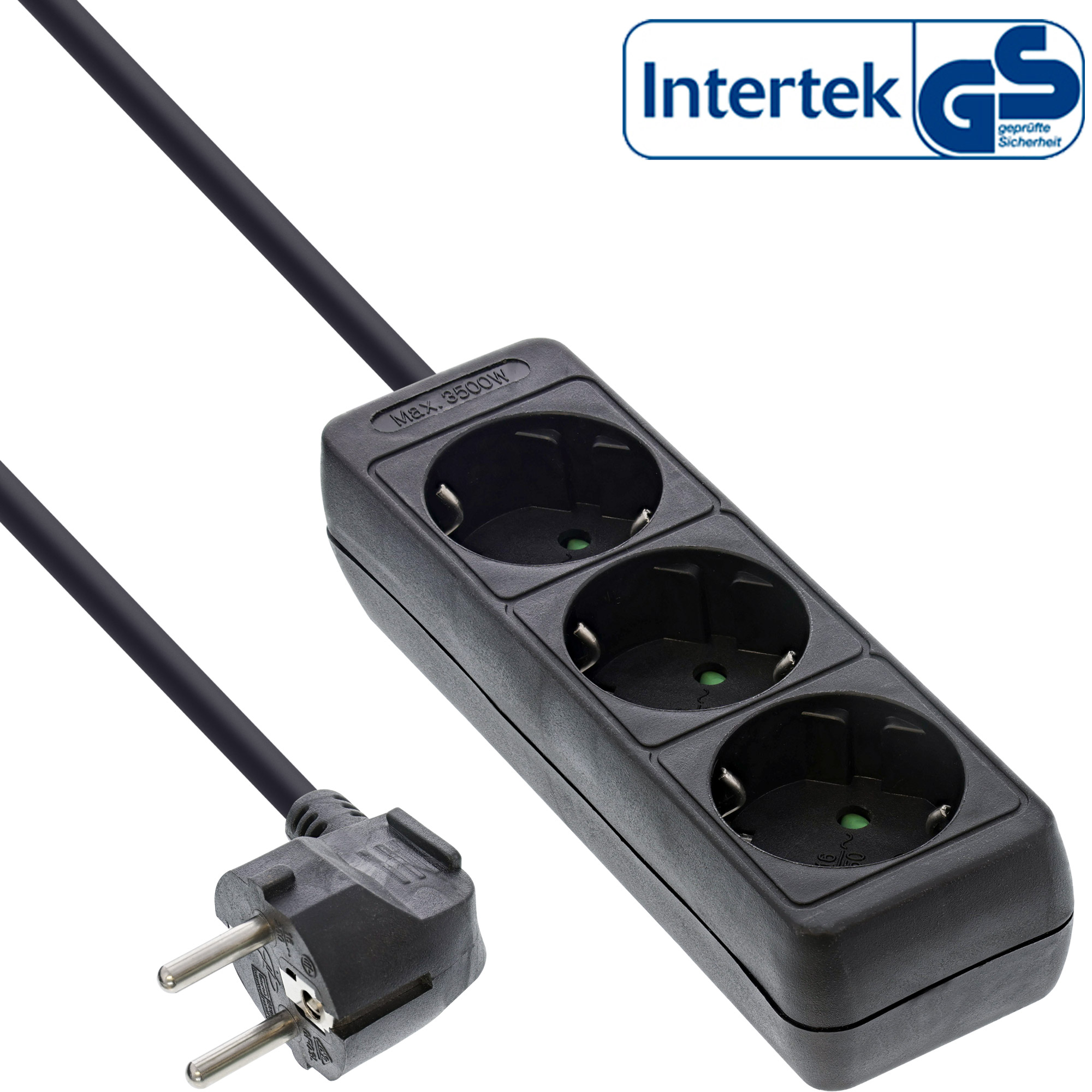 InLine® Steckdosenleiste, 3-fach Schutzkontakt, 3m, schwarz