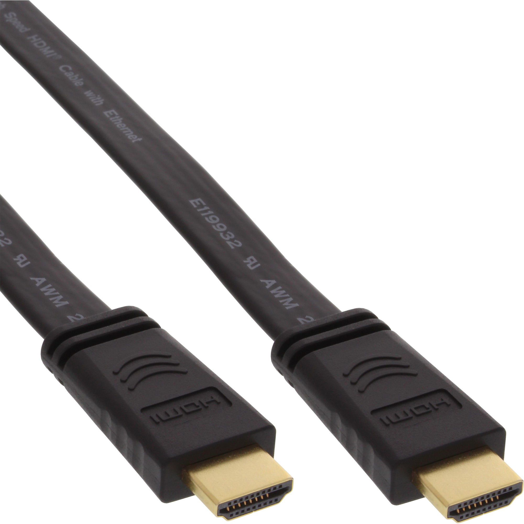 InLine® HDMI Flachkabel, HDMI-High Speed mit Ethernet, verg. Kontakte, schwarz, 1m