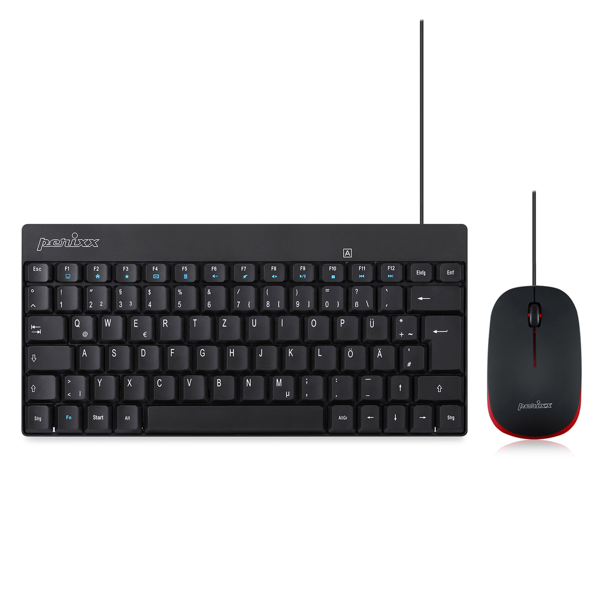 Perixx PERIDUO-212 DE, Mini USB-Tastatur und Maus Set, schwarz