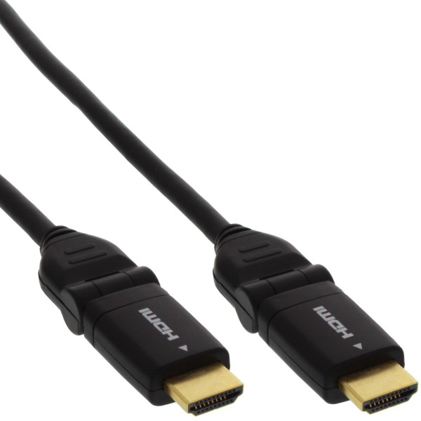 InLine® High Speed HDMI Kabel mit Ethernet, St/St, verg. Kontakte, schwarz, flexible Winkelstecker,
