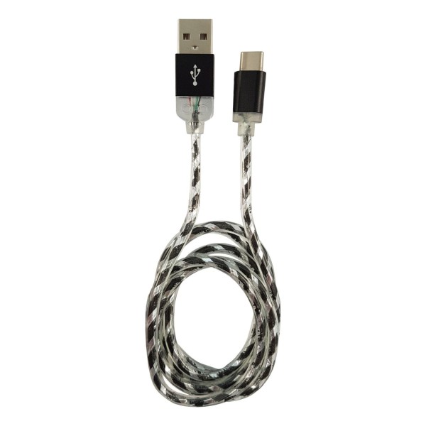 LC-Power LC-C-USB-TYPE-C-1M-8 USB-A zu USB-C Kabel, schwarz/silber beleuchtet, 1m
