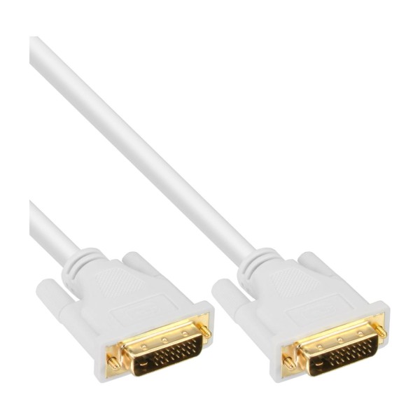 InLine® DVI-D Kabel, digital 24+1 Stecker / Stecker, Dual Link, weiß / gold, 5m