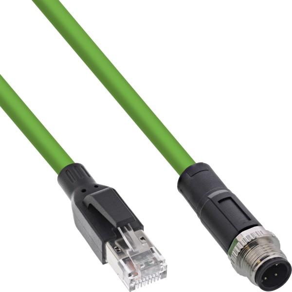 InLine® Industrie Netzwerkkabel, M12 4-pin D-kodiert Stecker zu RJ45 Stecker, PUR, 2m