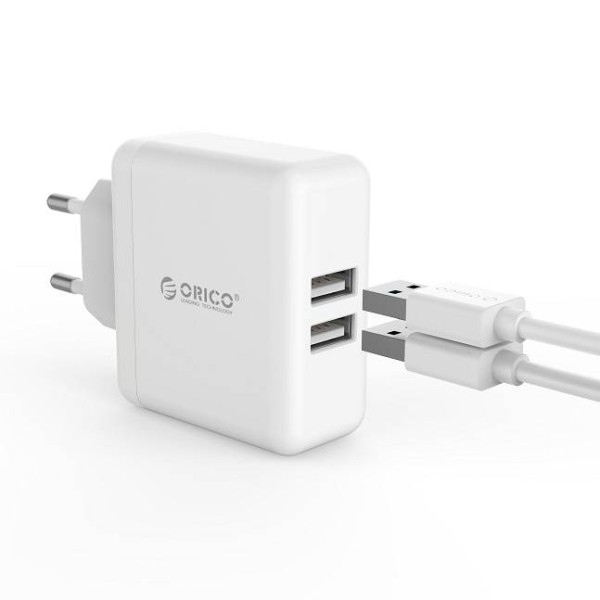 Orico Dual Charger - Reise- / Heimladegerät mit 2x USB-Ladeanschlüssen - Weiß