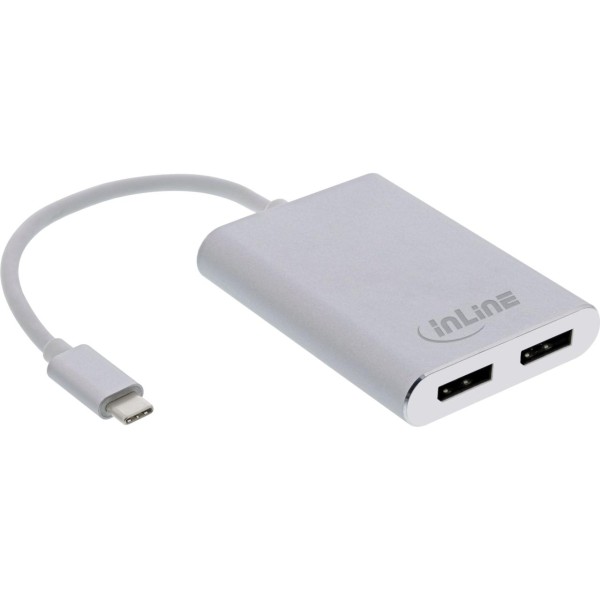 InLine® USB Dual Display Konverter, USB Typ-C zu 2x DisplayPort Buchse (DP Alt Mode), 4K, weiß, 0.1m