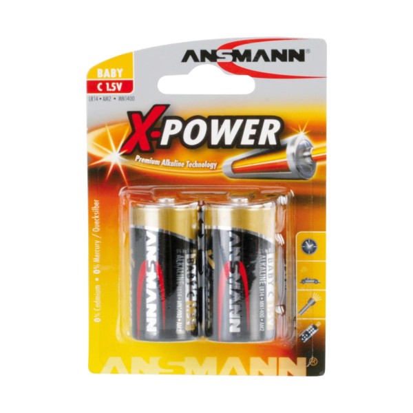 ANSMANN 5015623 Alkaline Batterie Baby C, X-Power, 7,5mAh, 2er-Pack