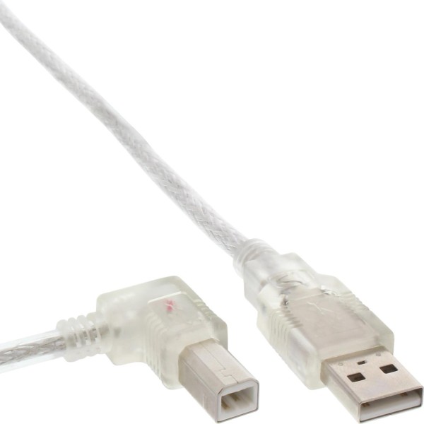 InLine® USB 2.0 Kabel, A an B links abgewinkelt, transparent, 3m