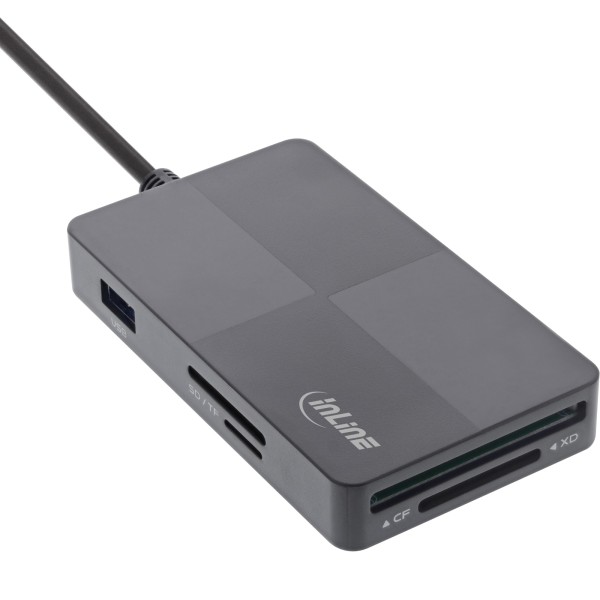 InLine® 8in2 Card Reader mit Hub, USB-C auf 3xUSB-A und SD+TF+ MS+ XD +CF